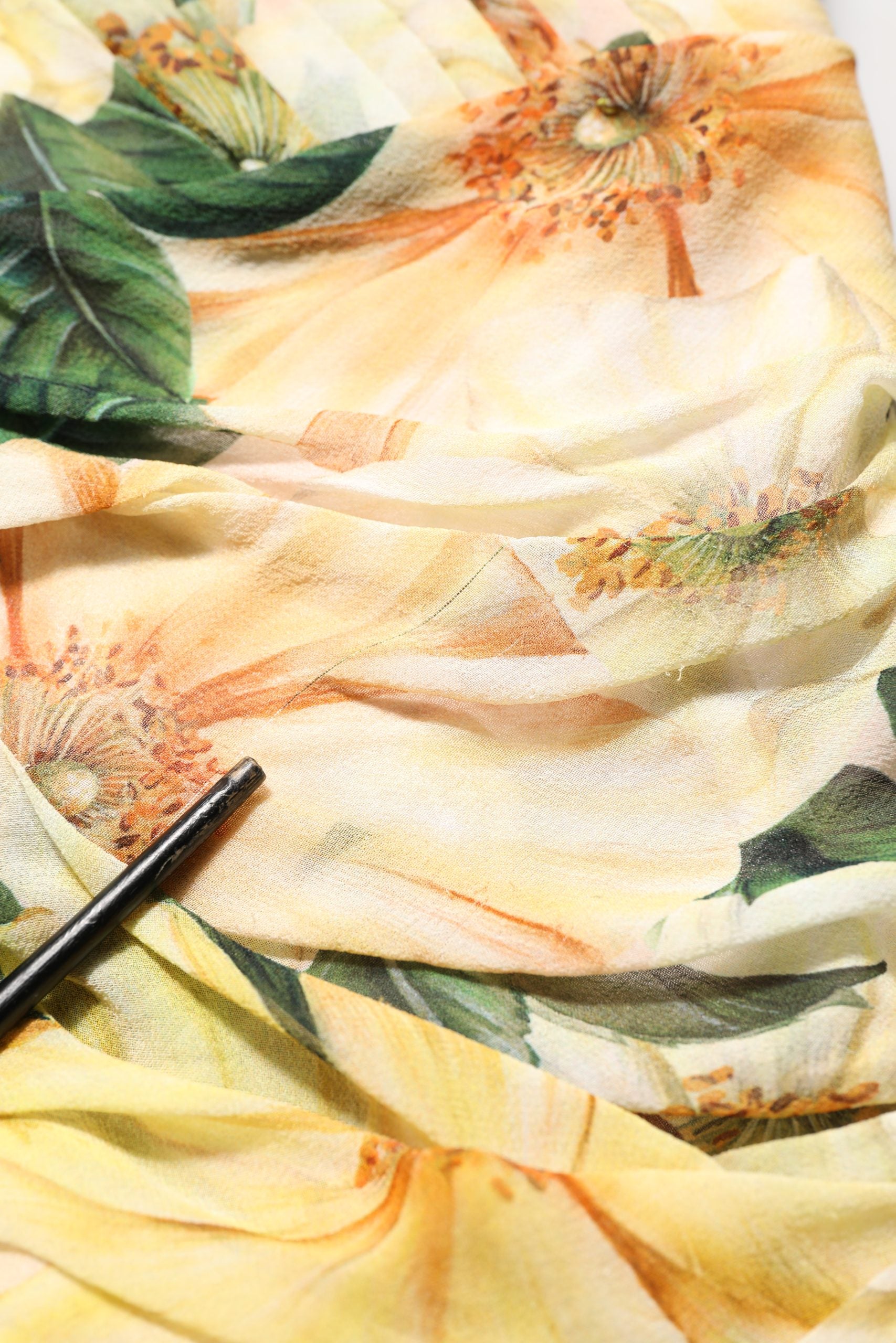 Dolce & Gabbana Yellow Floral Print Silk Pleated Maxi Dress
