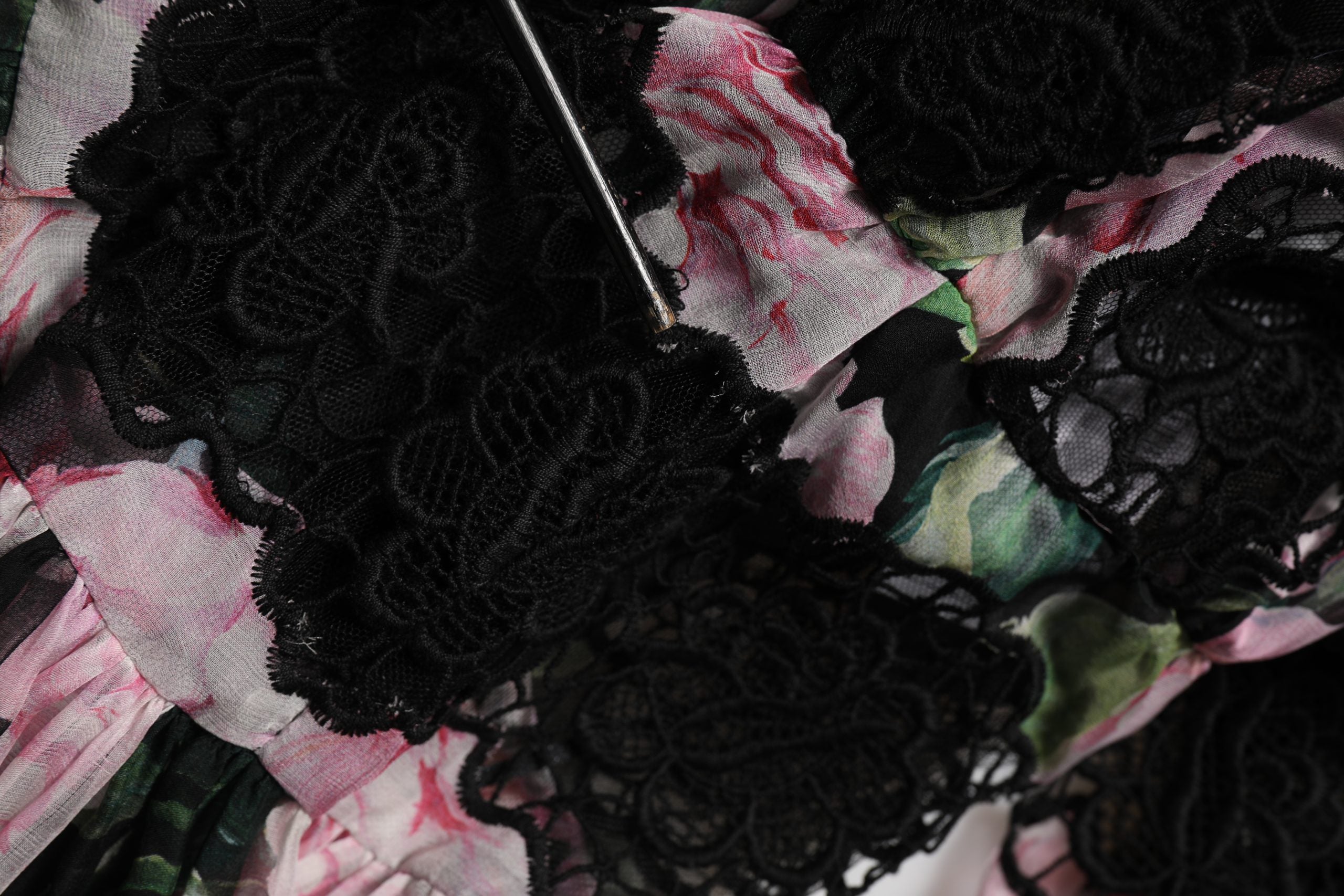 Dolce & Gabbana Black Floral Print Cotton Lace Maxi Dress