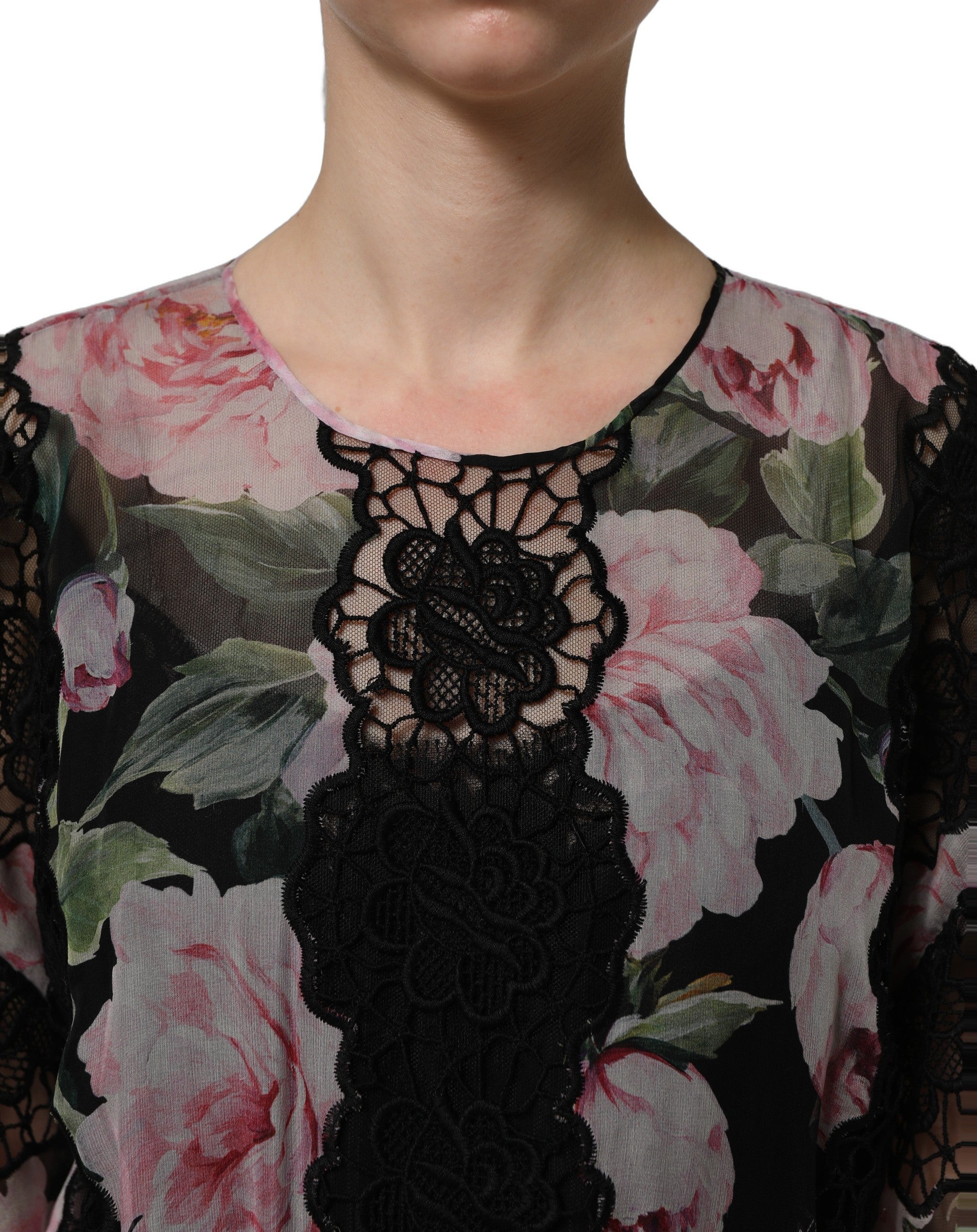 Dolce & Gabbana Black Floral Print Cotton Lace Maxi Dress