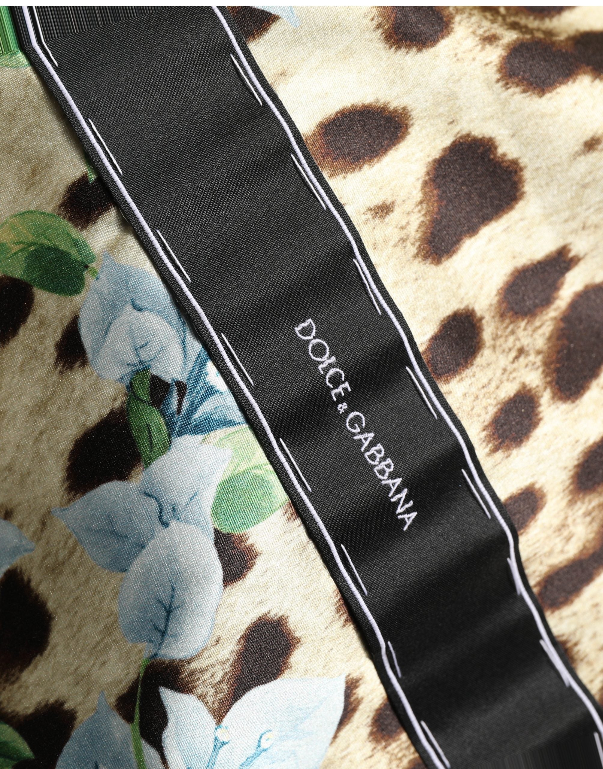 Dolce & Gabbana Multicolor Floral Leopard Silk Lace Trim Mini Dress