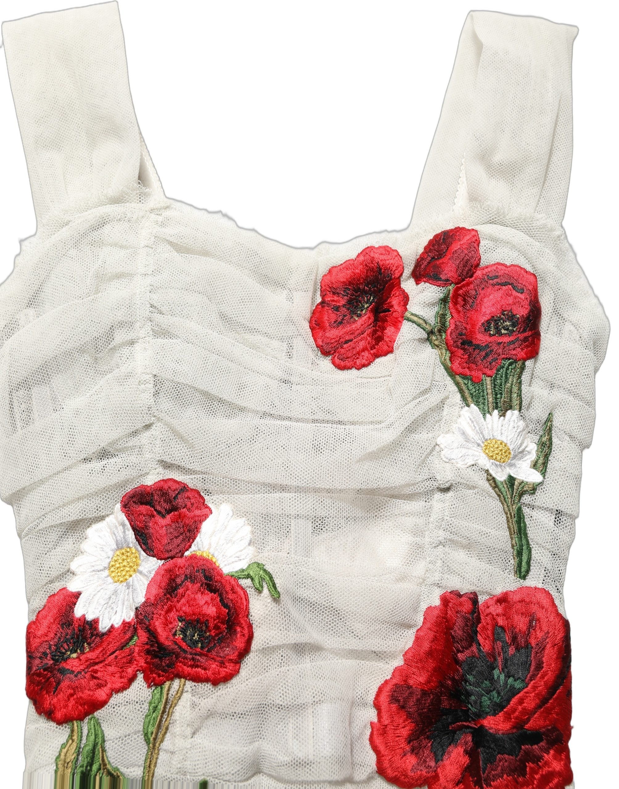 Dolce & Gabbana Light Gray Rose Embroidery Sheath Midi Dress