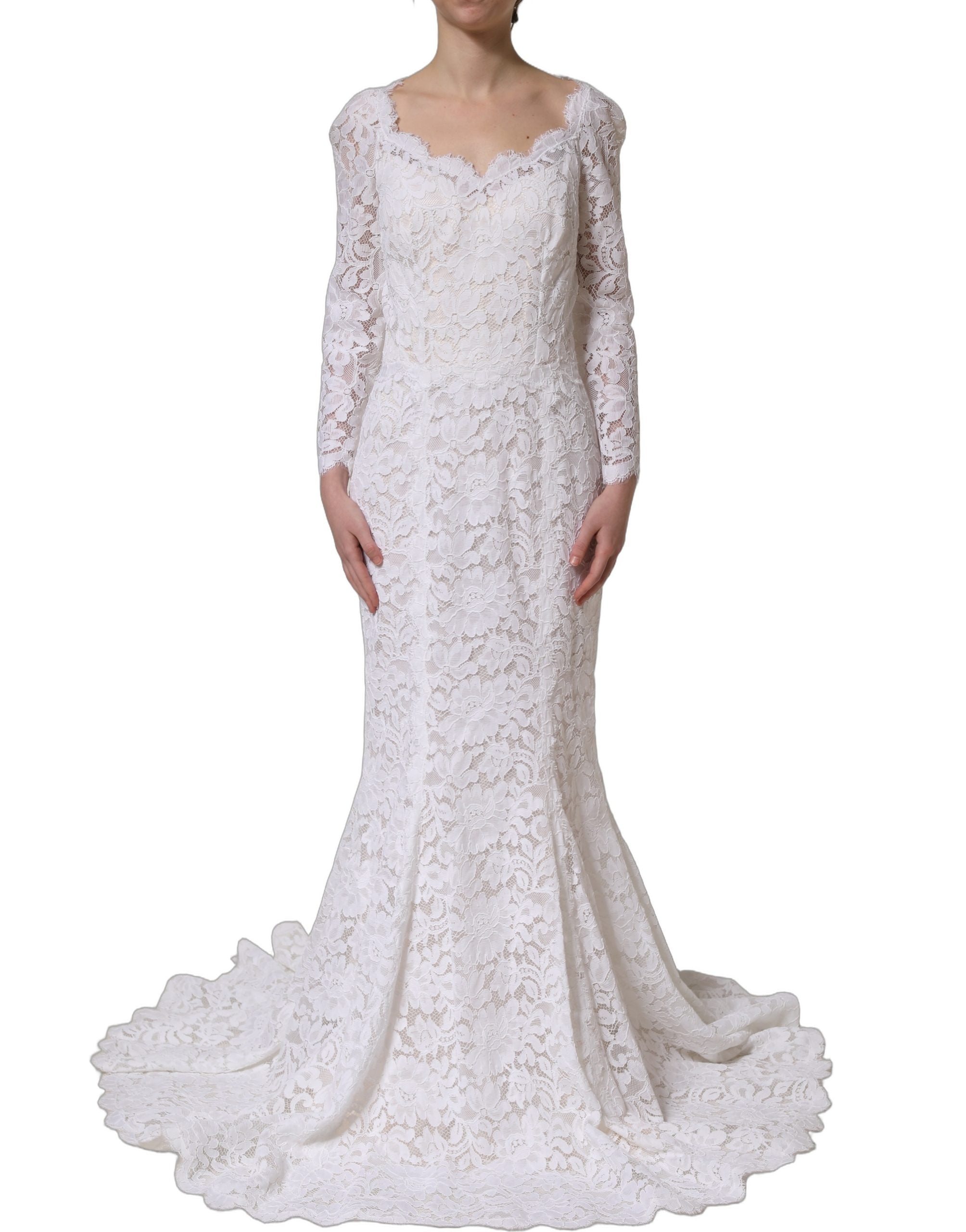 Dolce & Gabbana White Floral Lace Mermaid Long Gown Dress