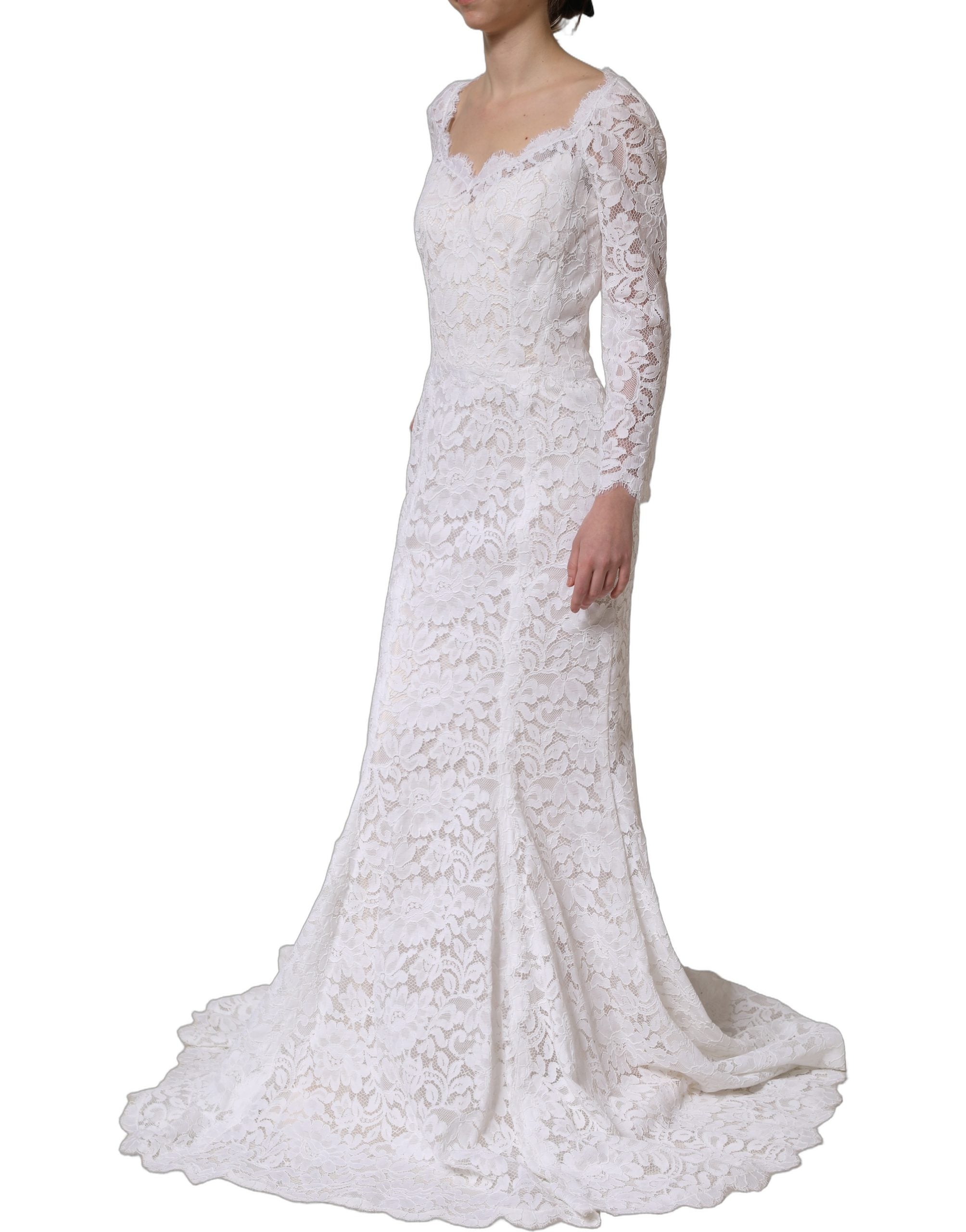 Dolce & Gabbana White Floral Lace Mermaid Long Gown Dress