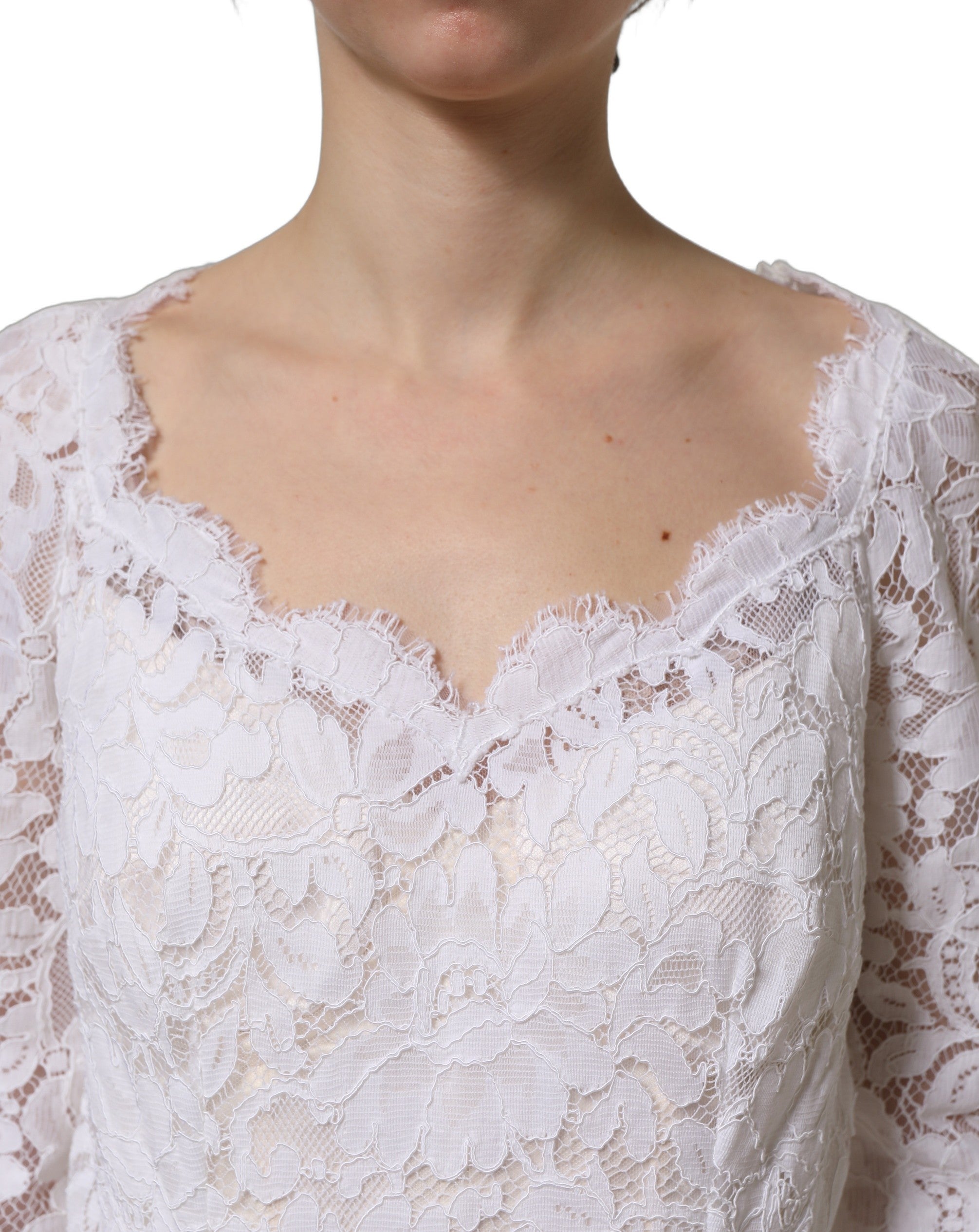 Dolce & Gabbana White Floral Lace Mermaid Long Gown Dress