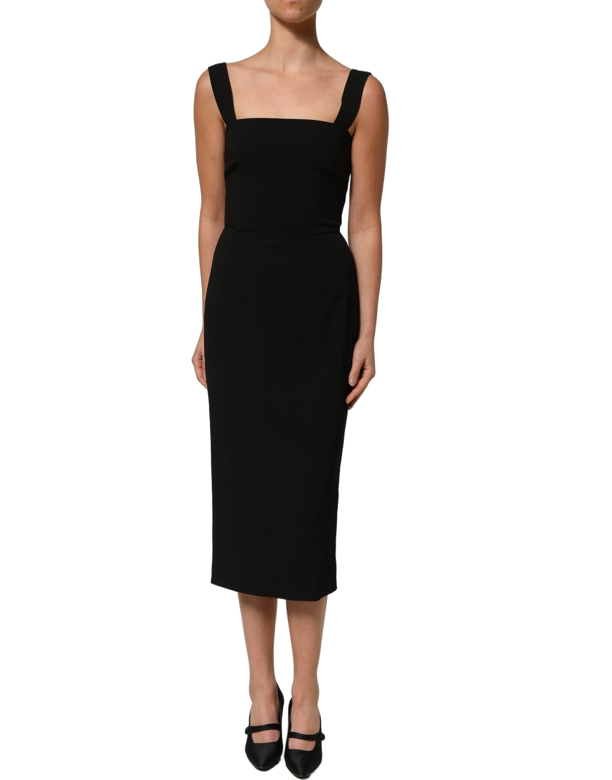 Dolce & Gabbana Black Viscose Stretch Sheath Midi Dress