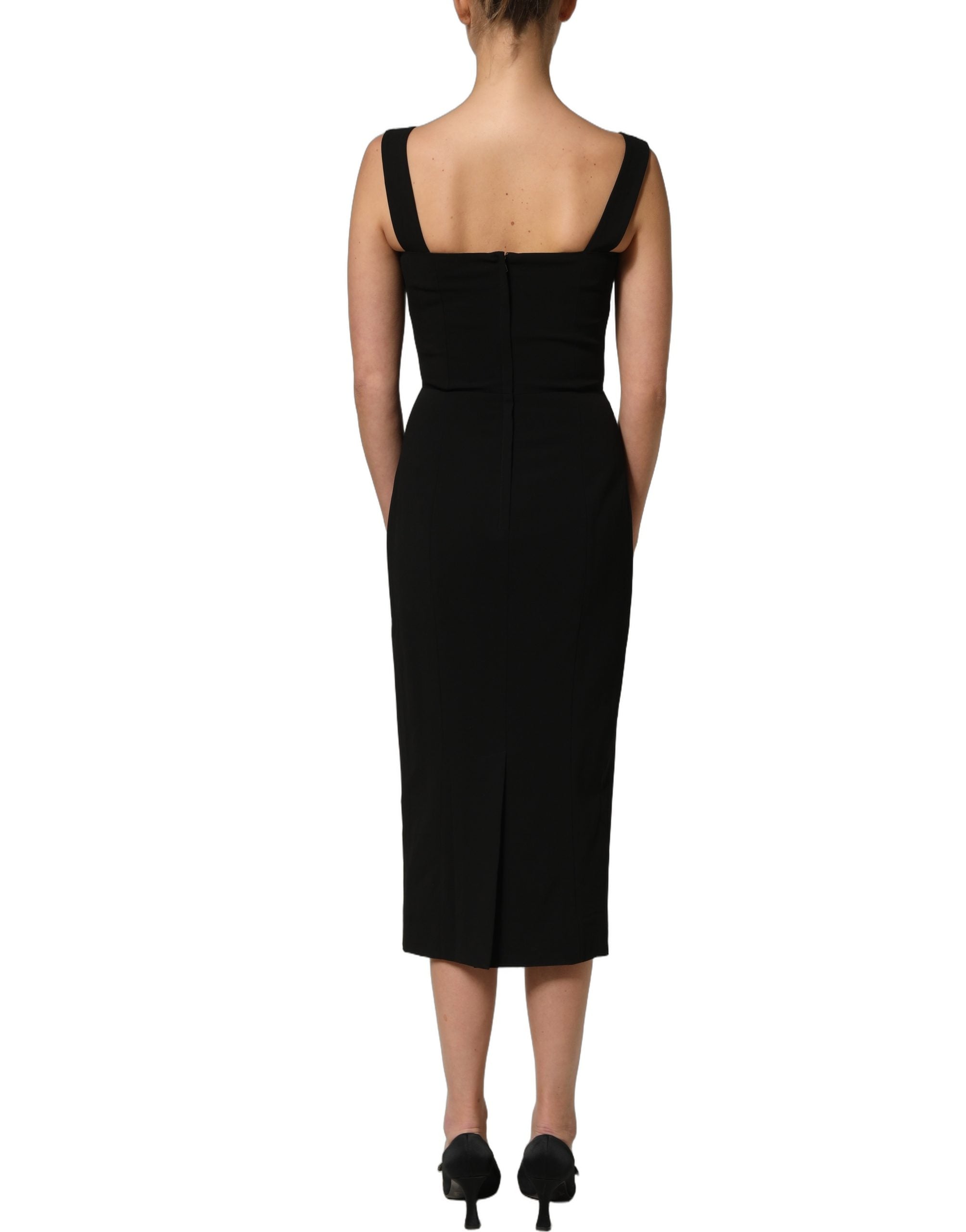 Dolce & Gabbana Black Viscose Stretch Sheath Midi Dress