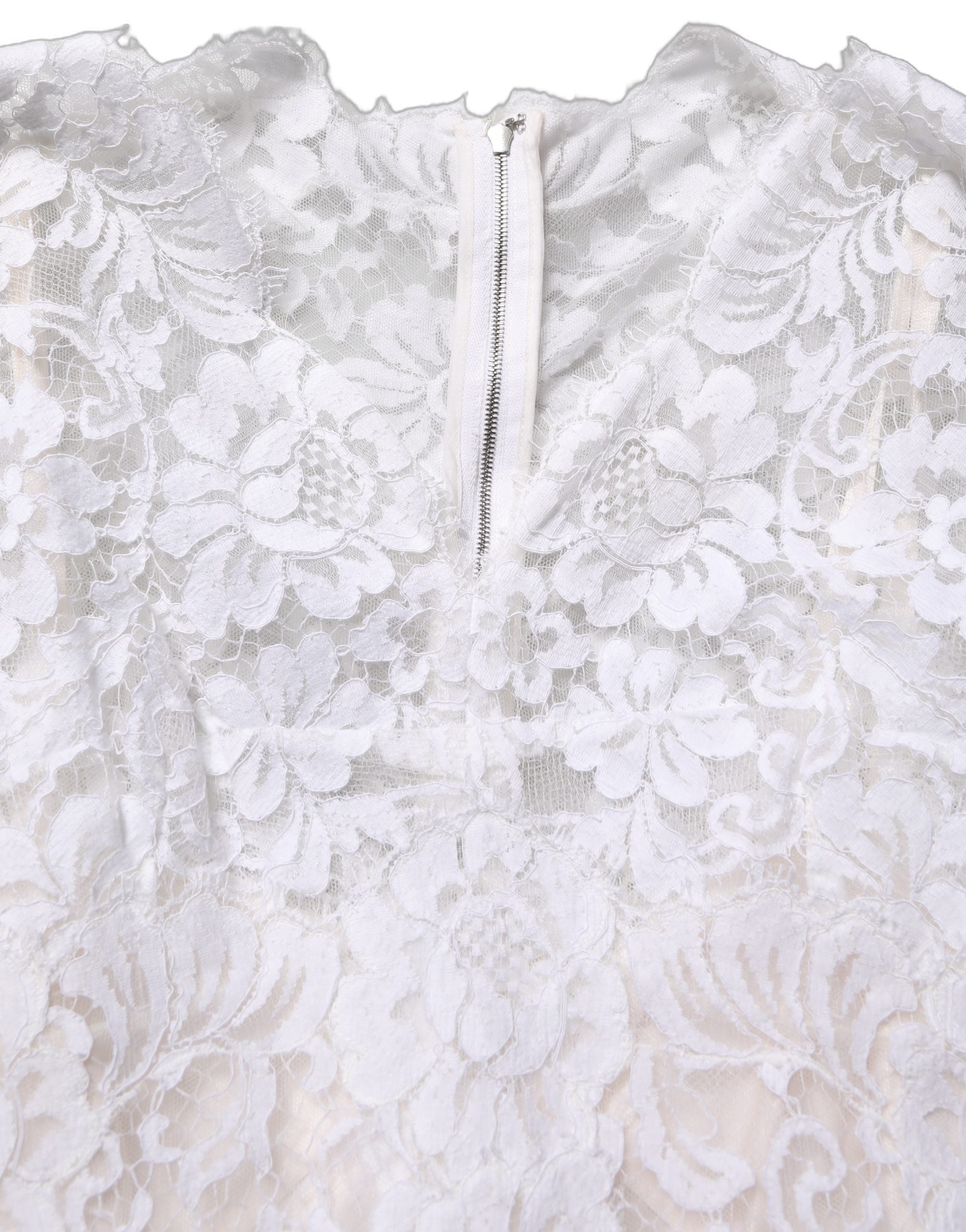 Dolce & Gabbana White Cotton Floral Lace Long Gown Dress