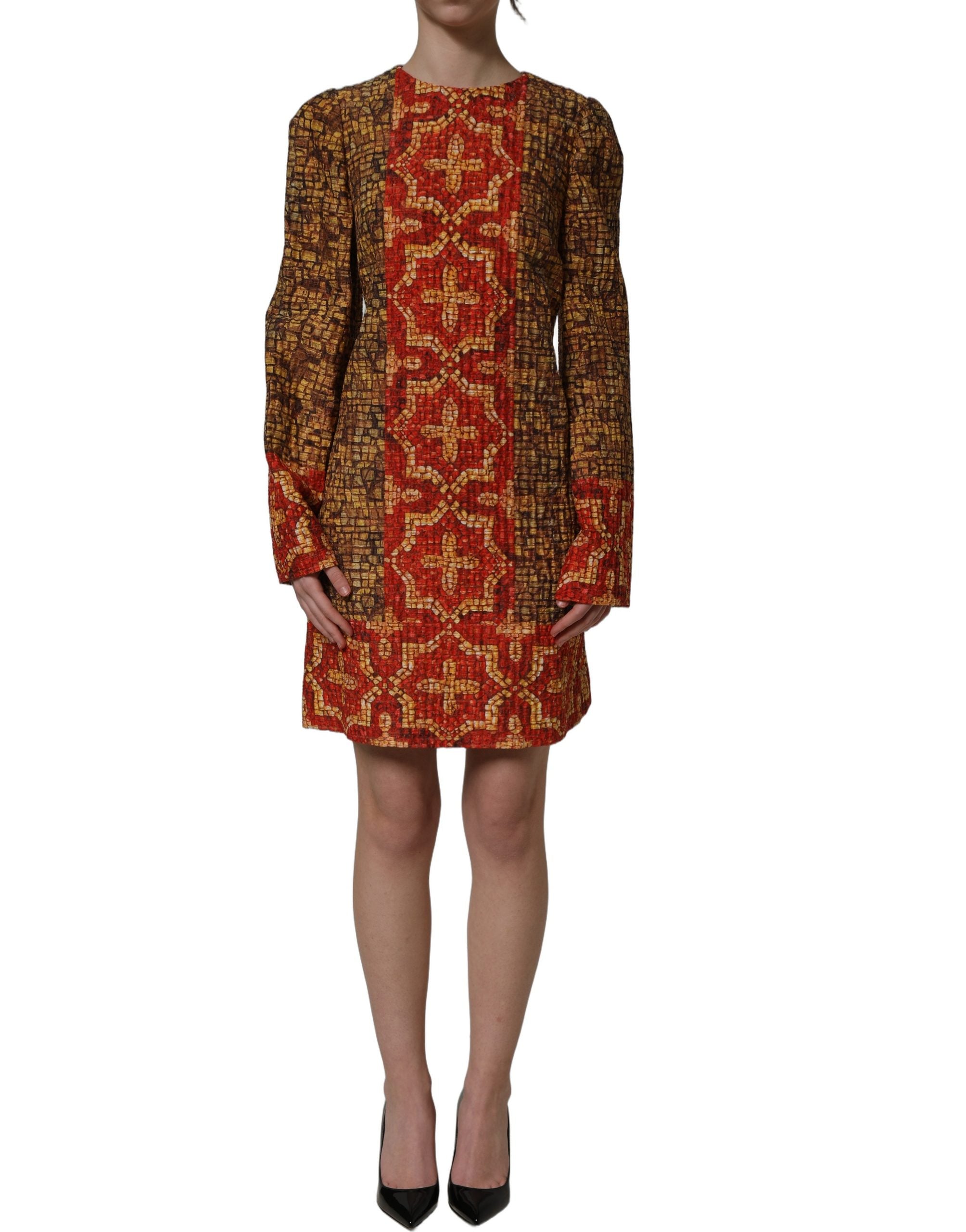 Dolce & Gabbana Multicolor Mosaic Long Sleeves Mini Dress