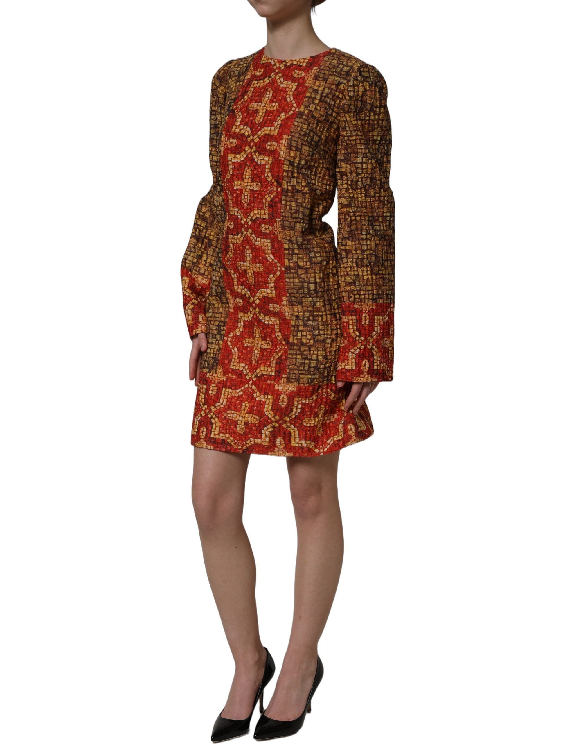 Dolce & Gabbana Multicolor Mosaic Long Sleeves Mini Dress
