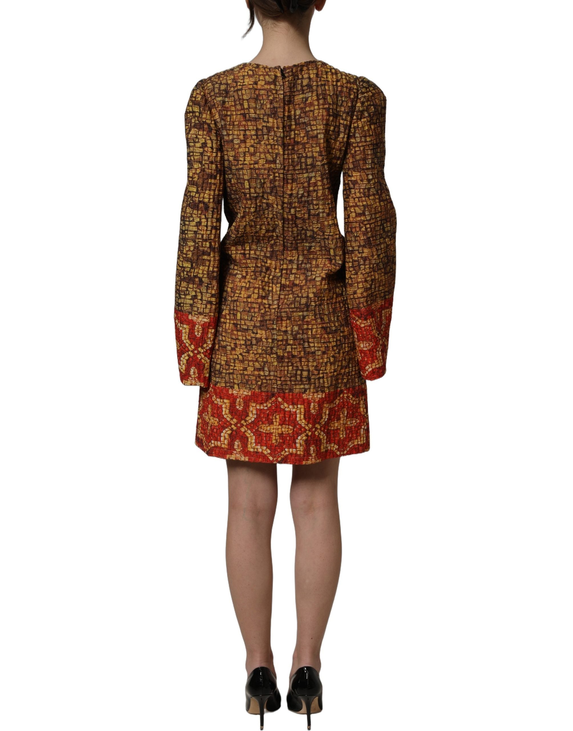 Dolce & Gabbana Multicolor Mosaic Long Sleeves Mini Dress