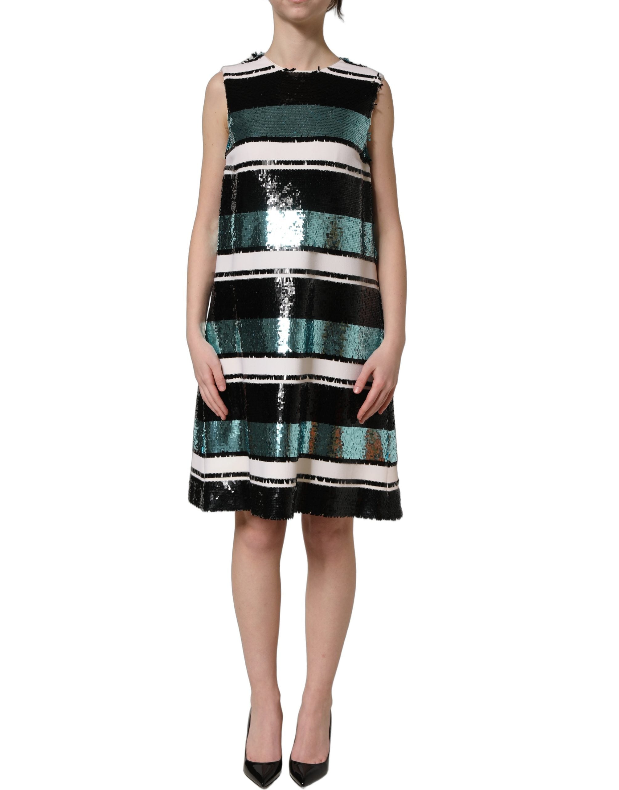Dolce & Gabbana Multicolor Sequined Sleeveless Shift Dress