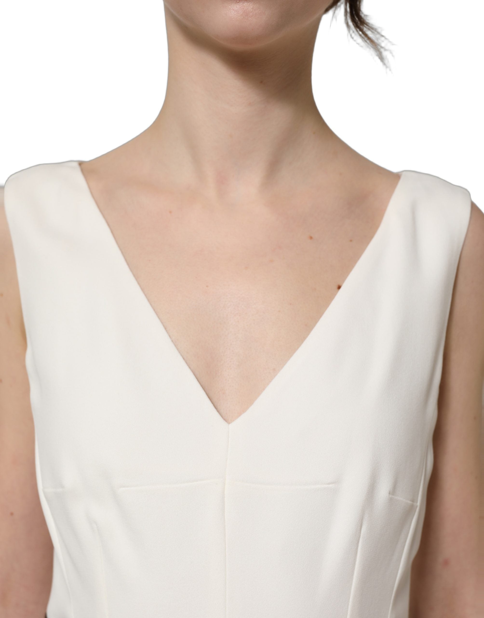 Dolce & Gabbana White Leopard Sleeveless Sheath Midi Dress