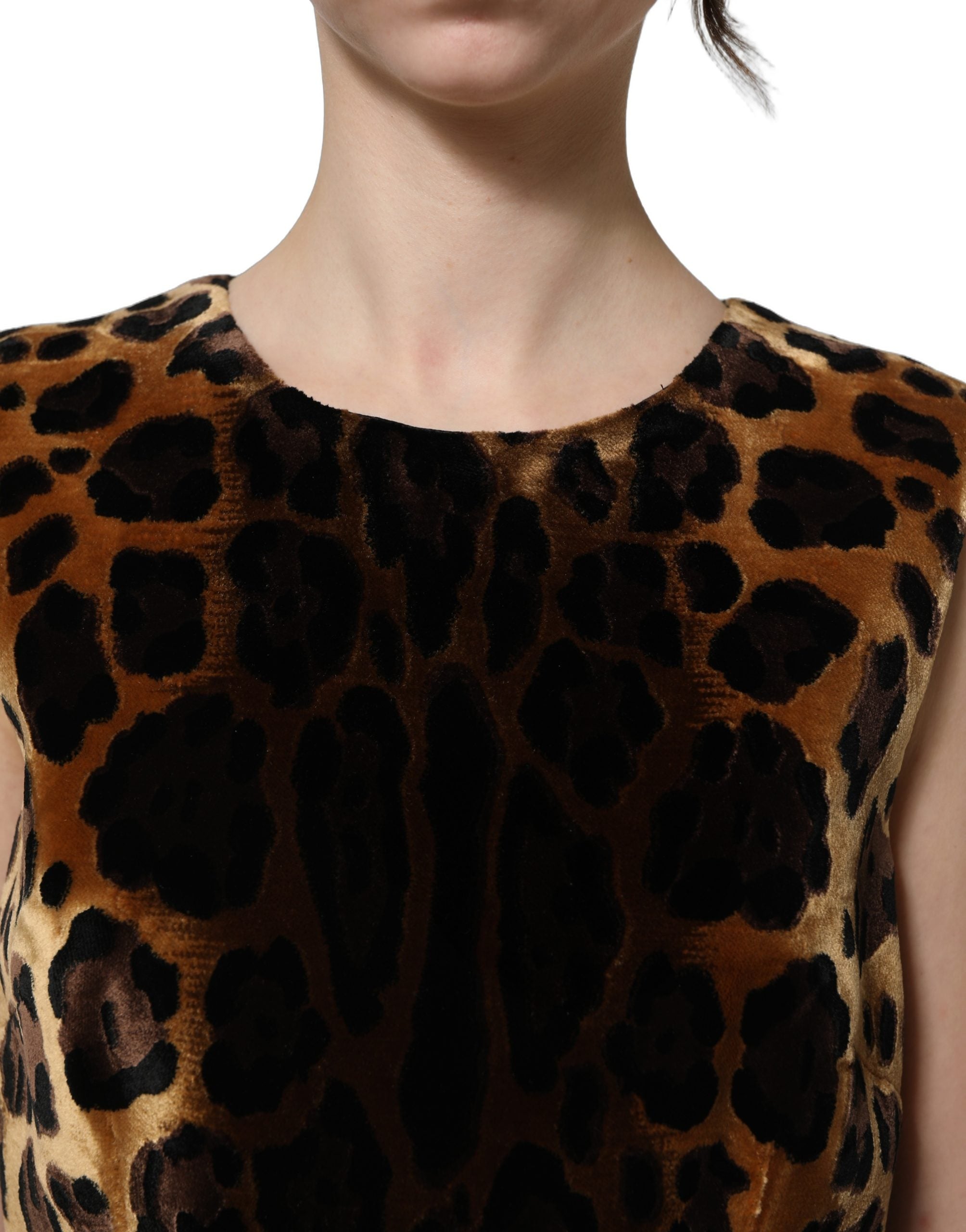 Dolce & Gabbana Brown Leopard Sleeveless Sheath Mini Dress