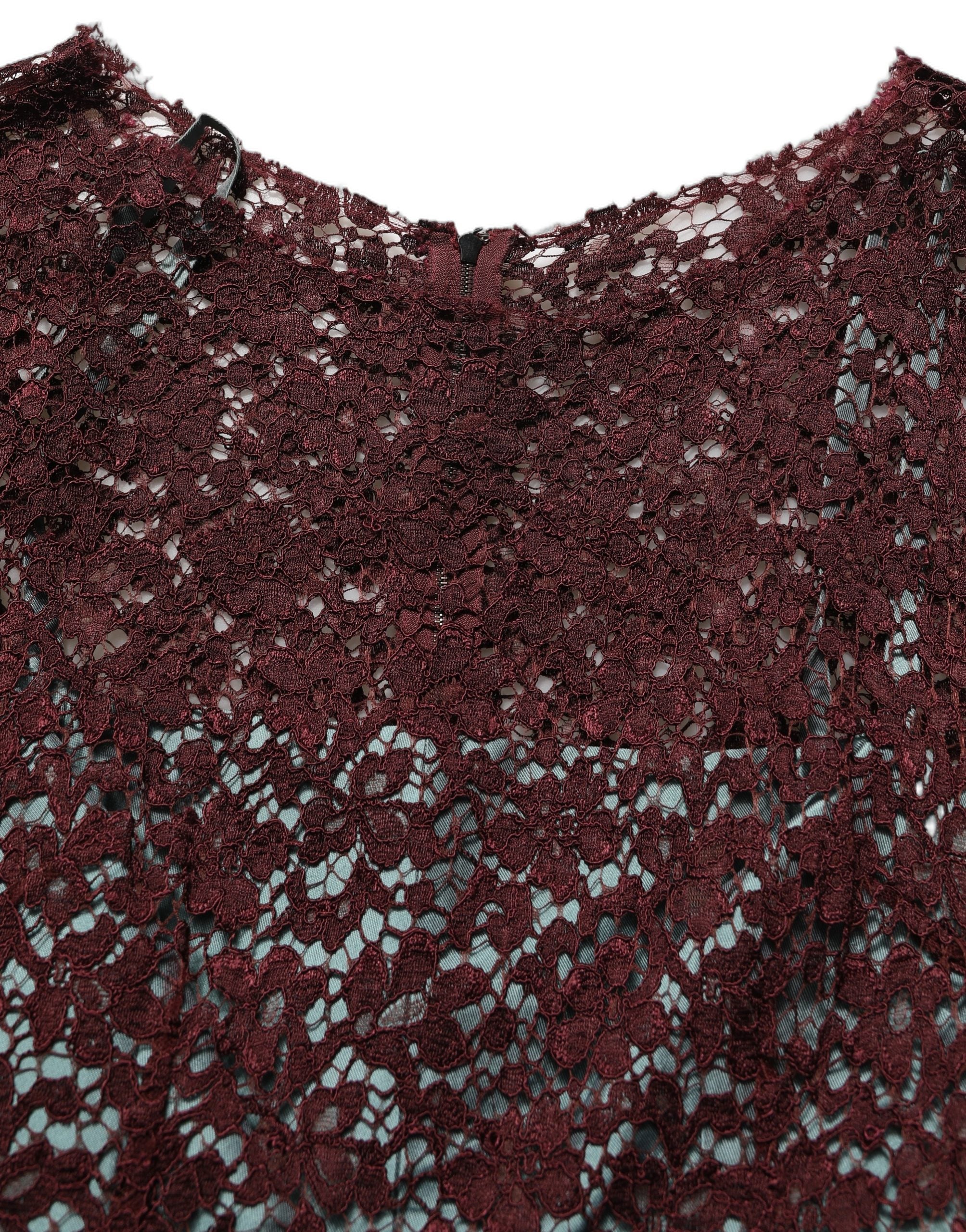Dolce & Gabbana Multicolor Floral Lace Taffeta Pleated Midi Dress