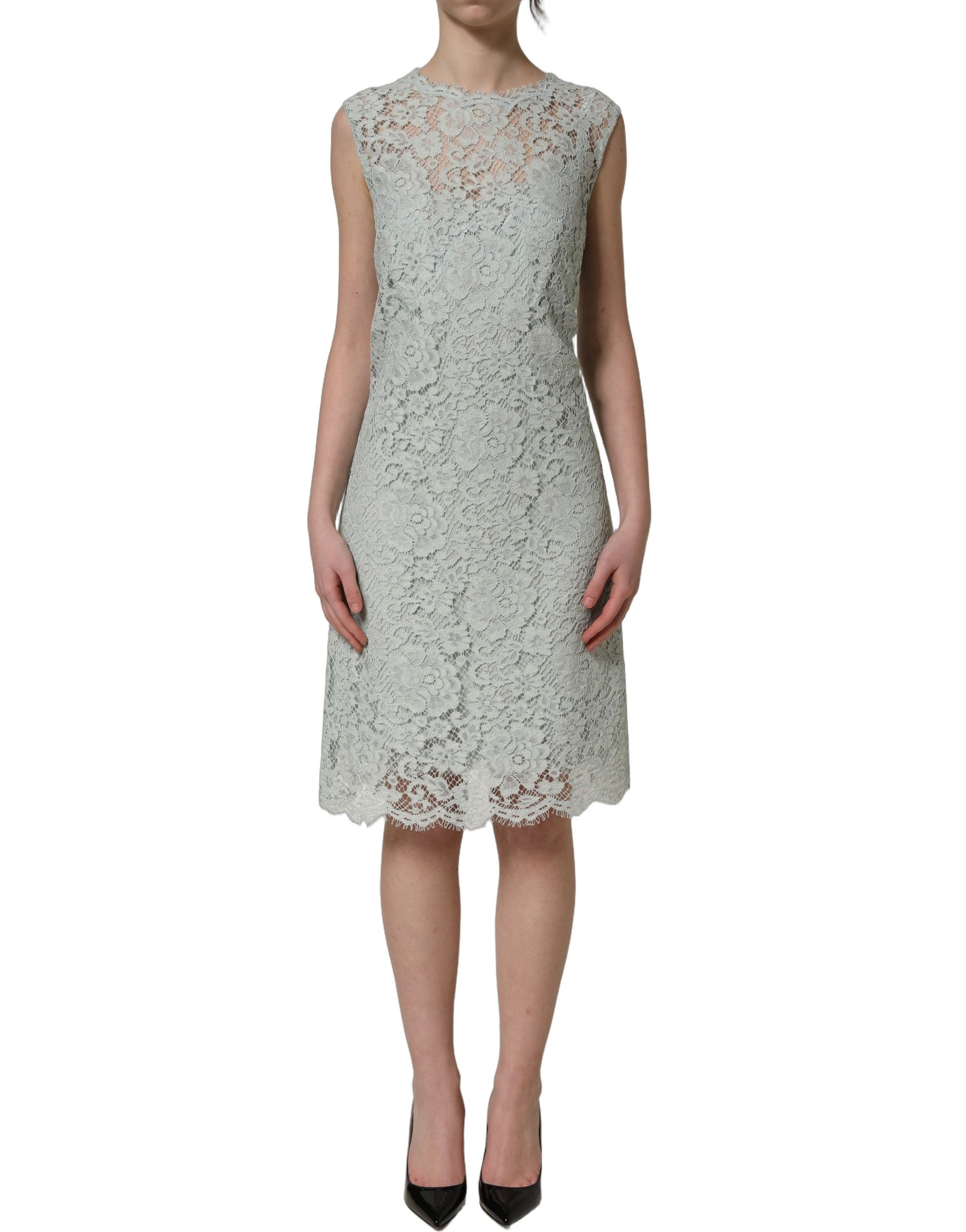 Dolce & Gabbana Mint Green Lace Sleeveless Knee Length Dress