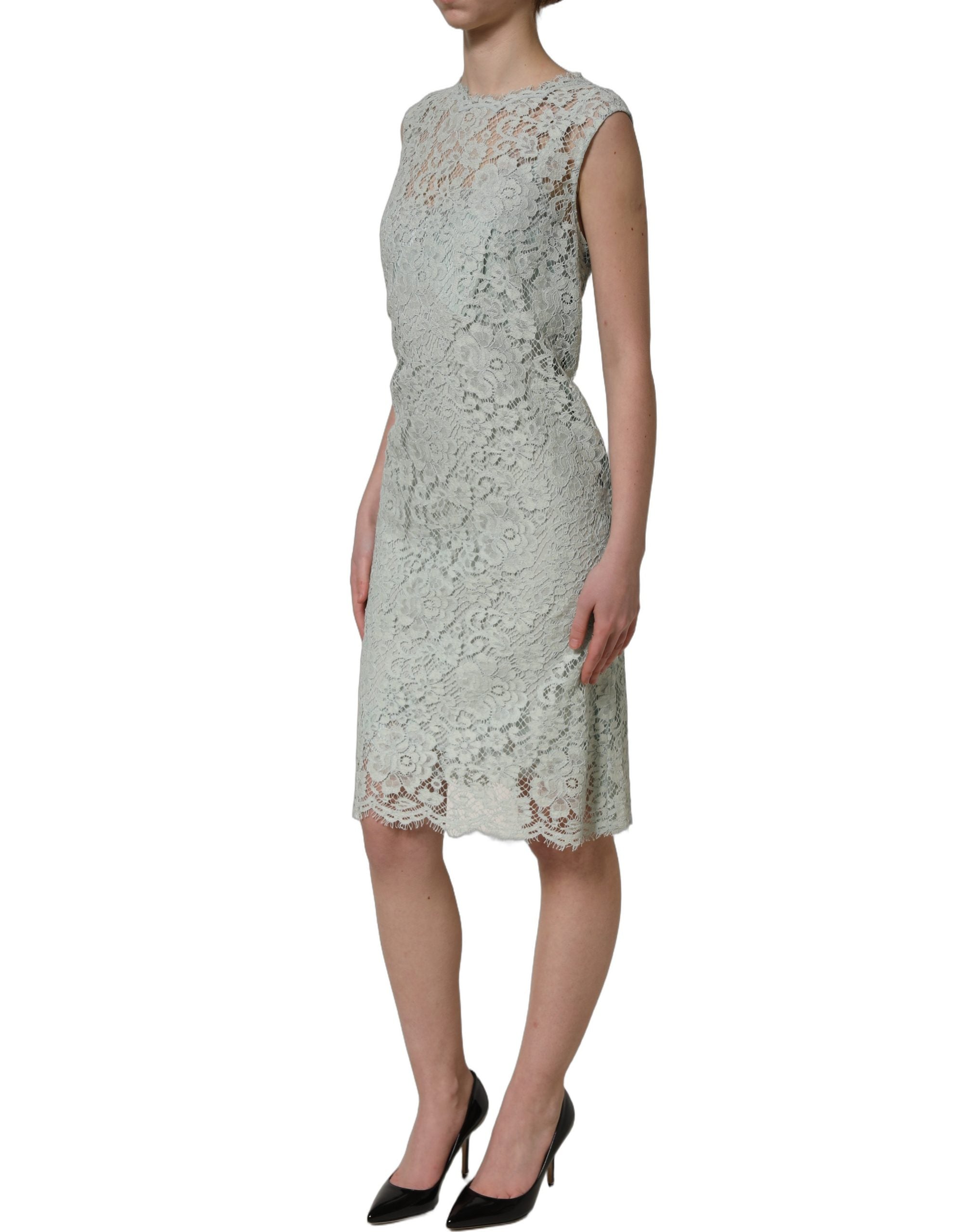 Dolce & Gabbana Mint Green Lace Sleeveless Knee Length Dress
