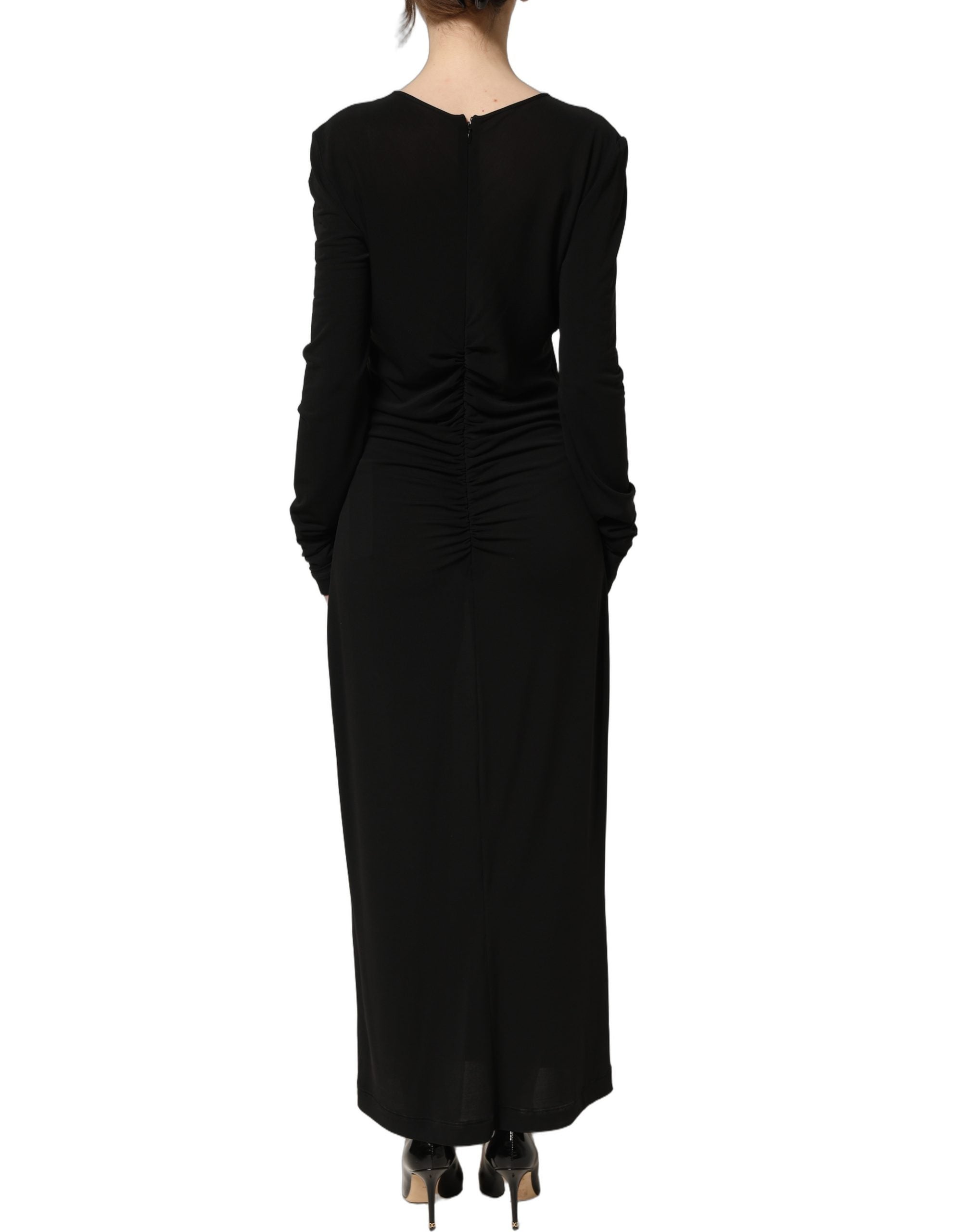 Dolce & Gabbana Black Cotton Long Sleeves Sheath Maxi Dress
