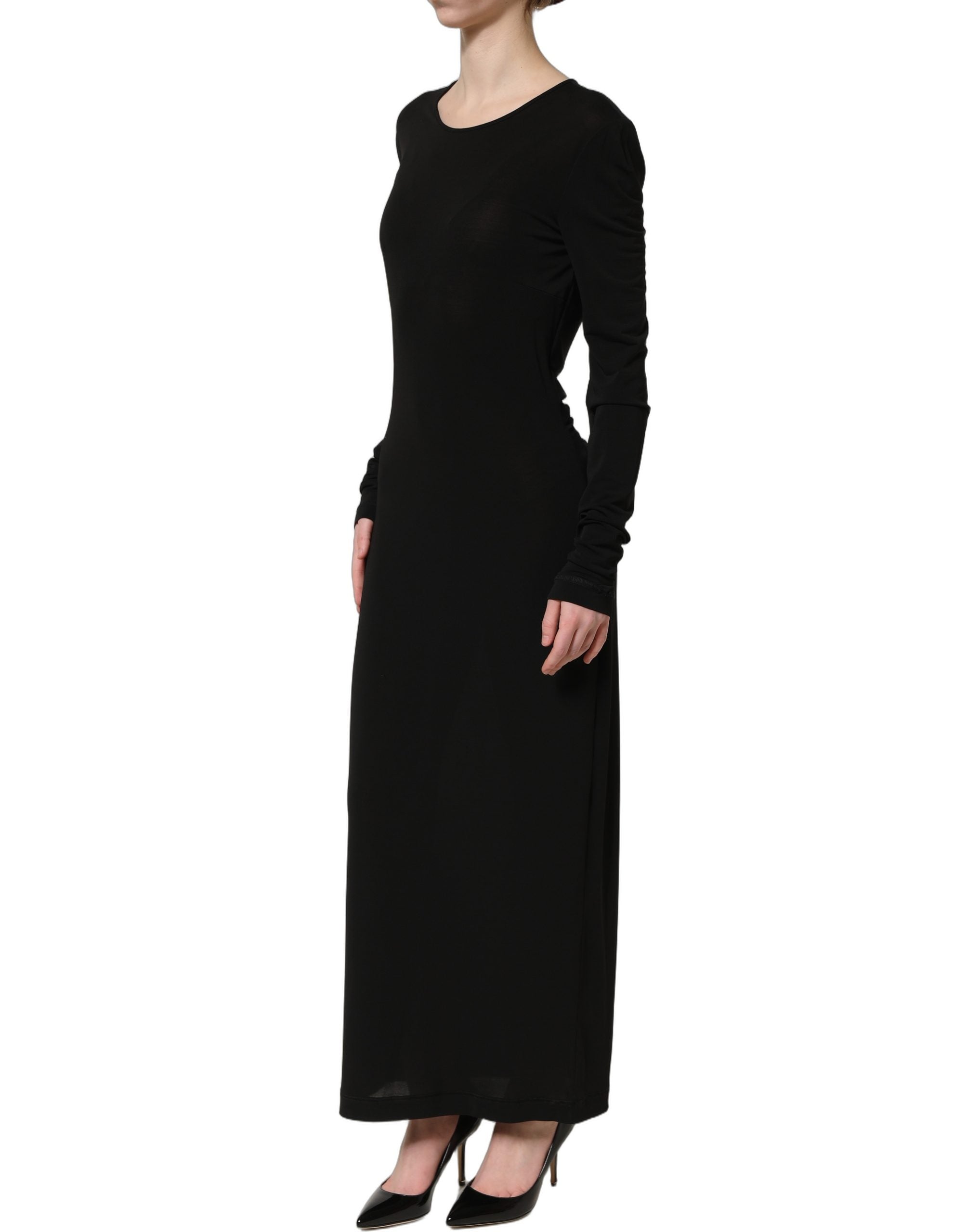 Dolce & Gabbana Black Cotton Long Sleeves Sheath Maxi Dress