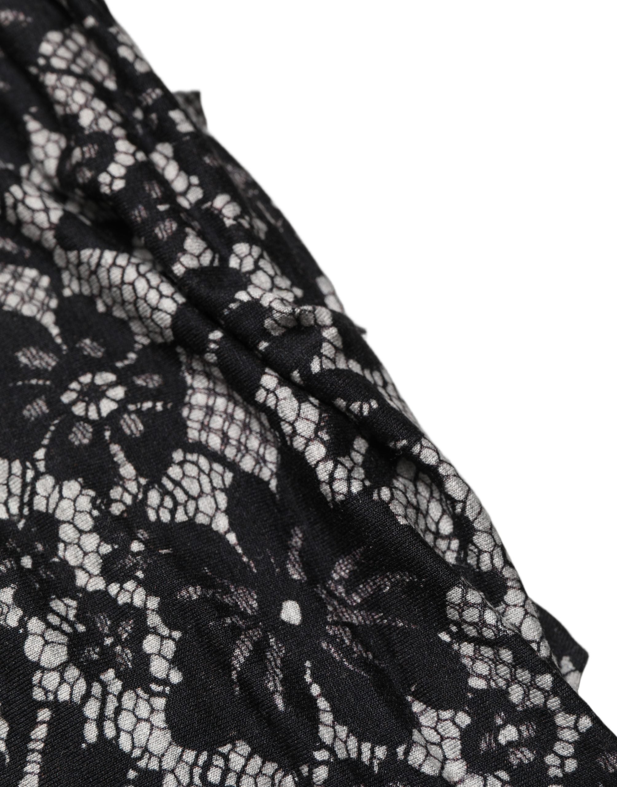 Dolce & Gabbana Black White Floral Lace Sleeveless Midi Dress