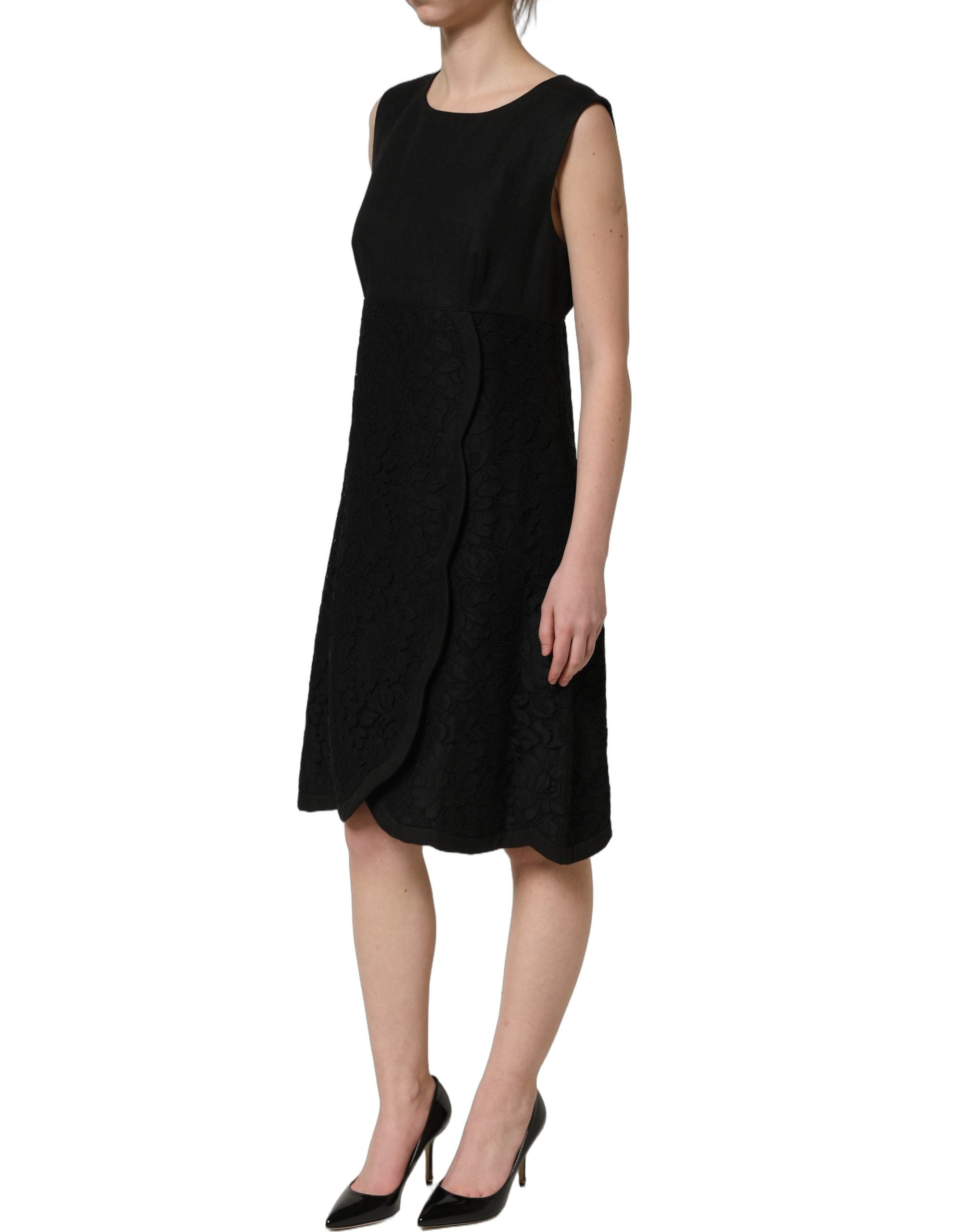 Dolce & Gabbana Black Floral Lace Sleeveless Shift Dress