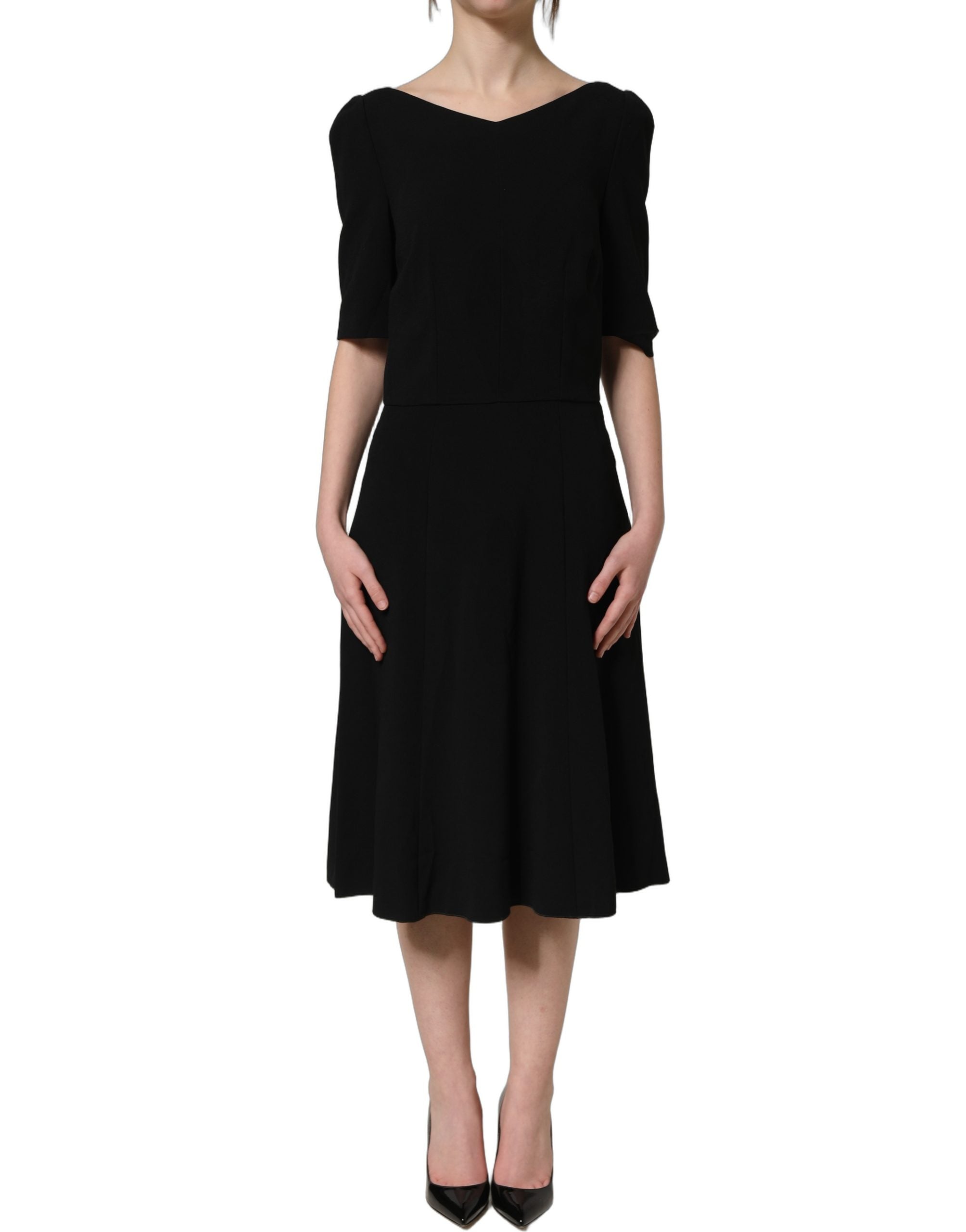 Dolce & Gabbana Black Viscose Short Sleeve A-line Midi Dress