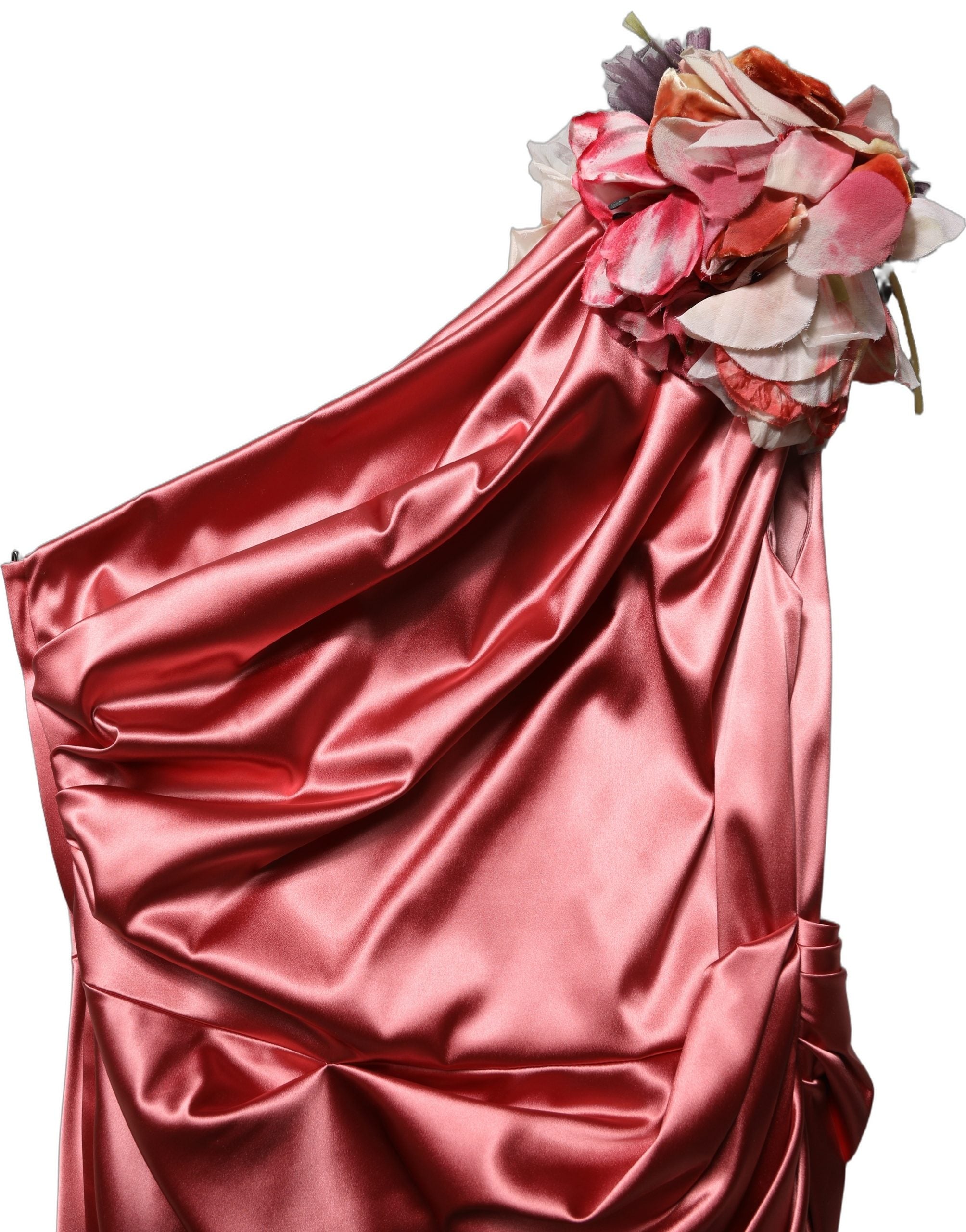 Dolce & Gabbana Pink Draped Midi Flower Appliques Dress