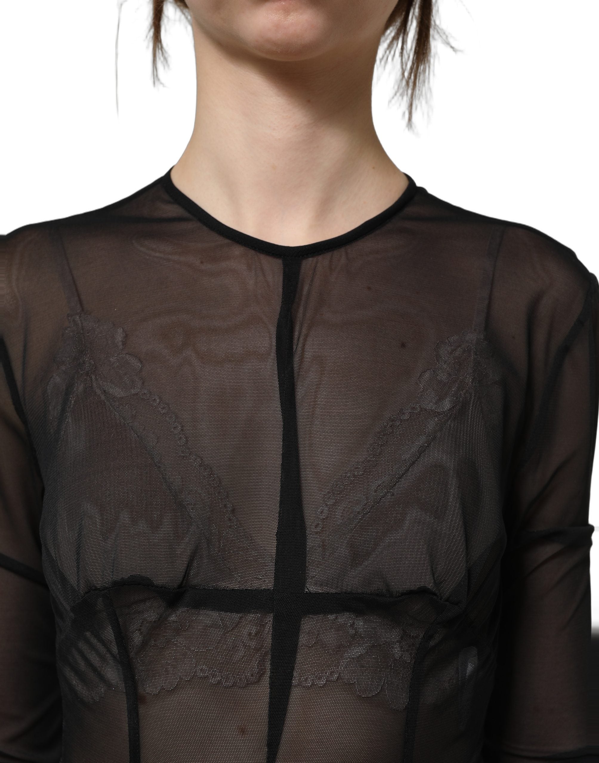 Dolce & Gabbana Black Long Sleeve Sheer Fitted Maxi Dress
