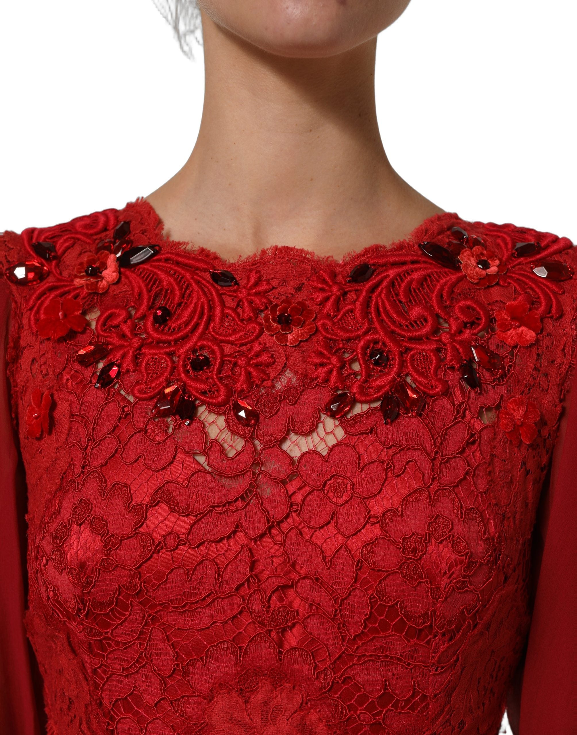 Dolce & Gabbana Red Embellished Mermaid Long Gown Dress