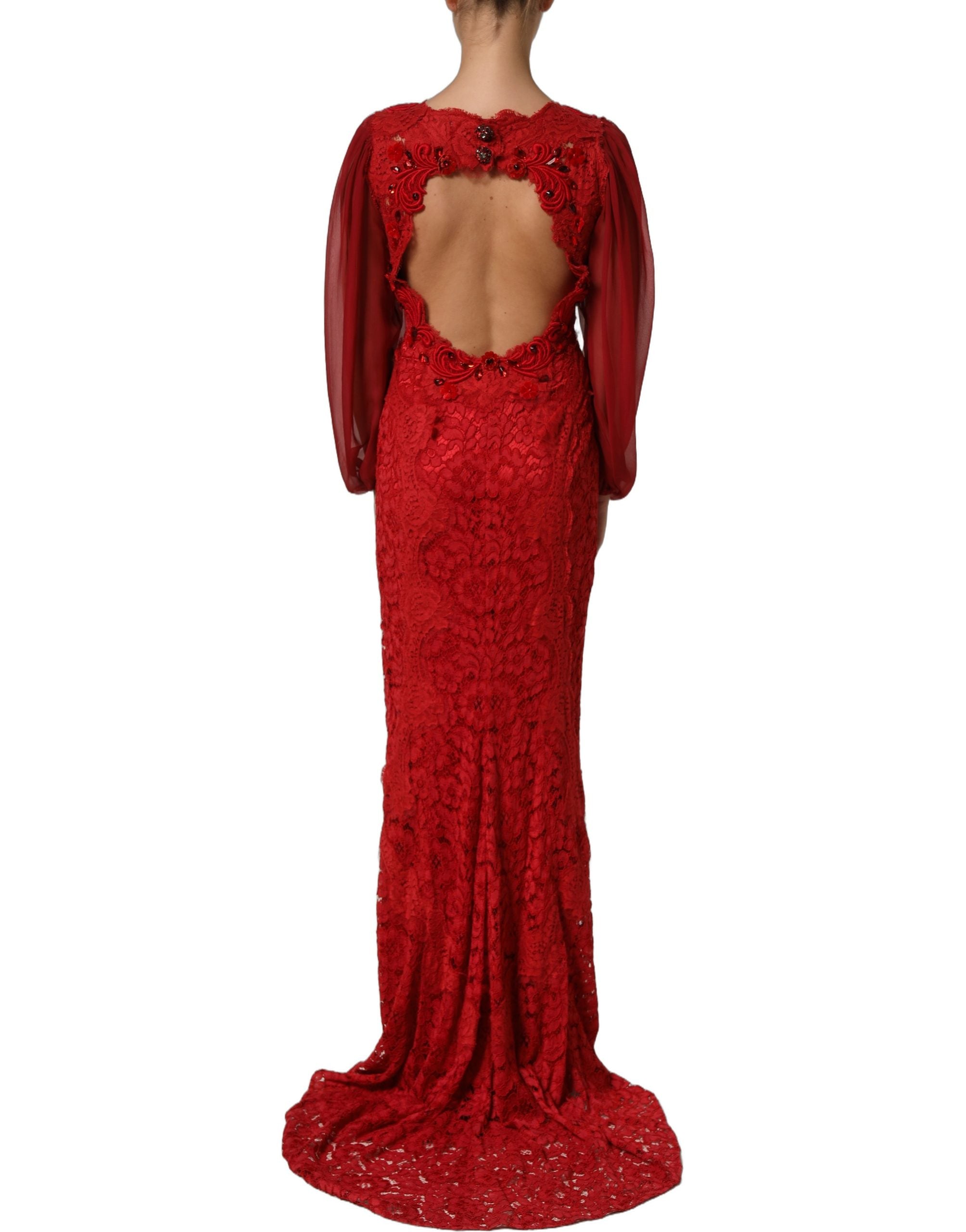 Dolce & Gabbana Red Embellished Mermaid Long Gown Dress