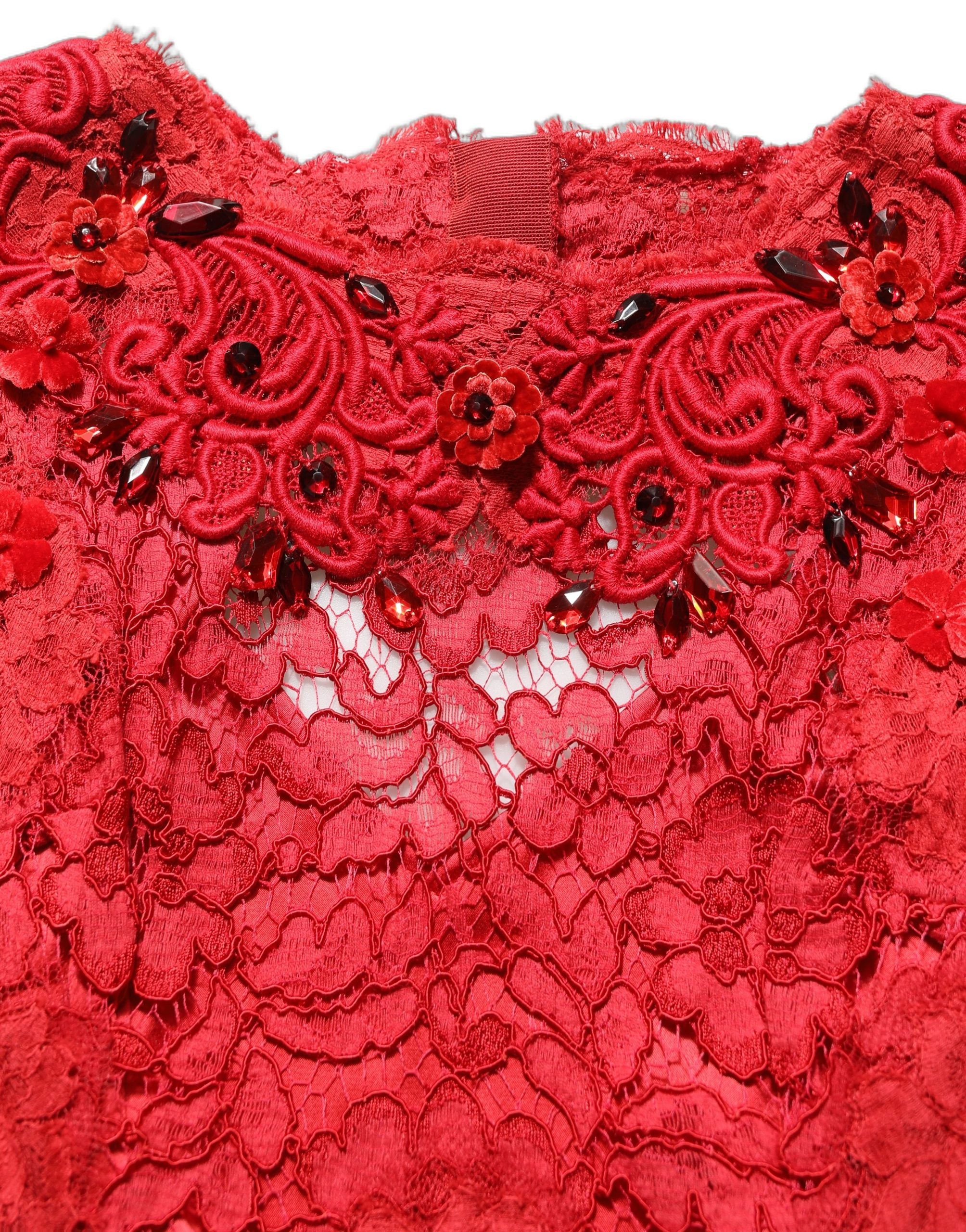Dolce & Gabbana Red Embellished Mermaid Long Gown Dress