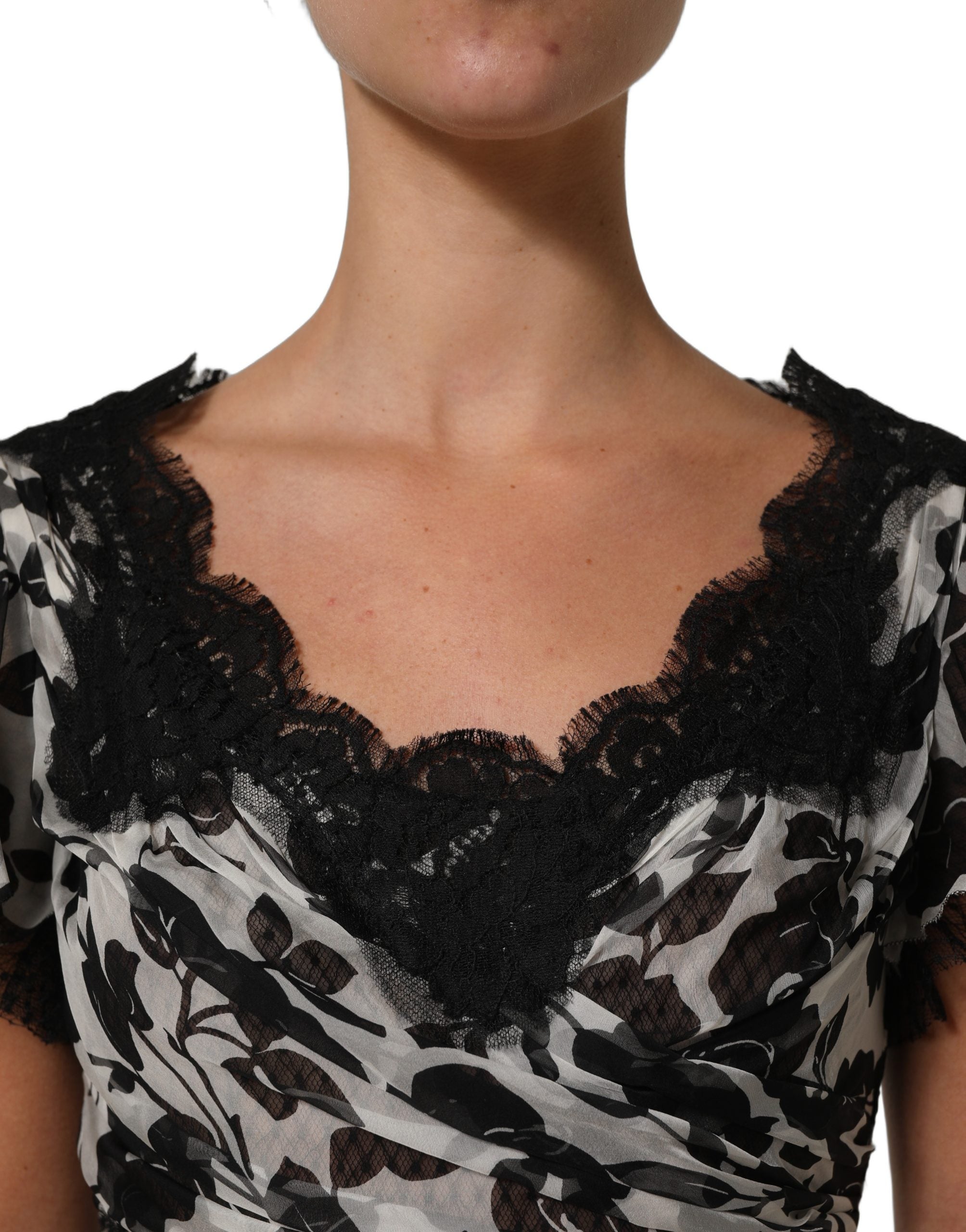 Dolce & Gabbana Black Silk Floral Lace Ricamo Ball Maxi Dress