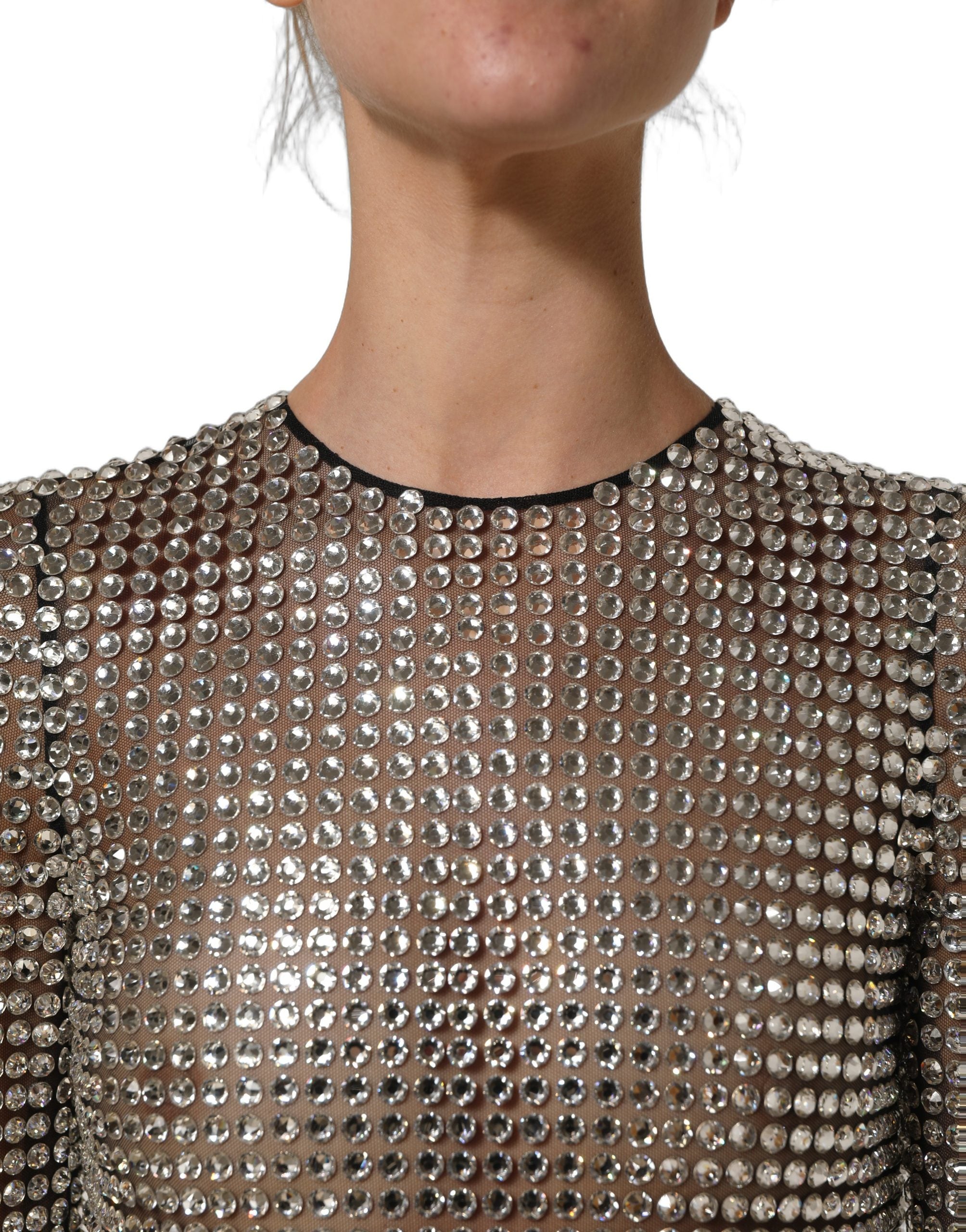 Dolce & Gabbana Beige Crystal Embellished Long Gown Dress