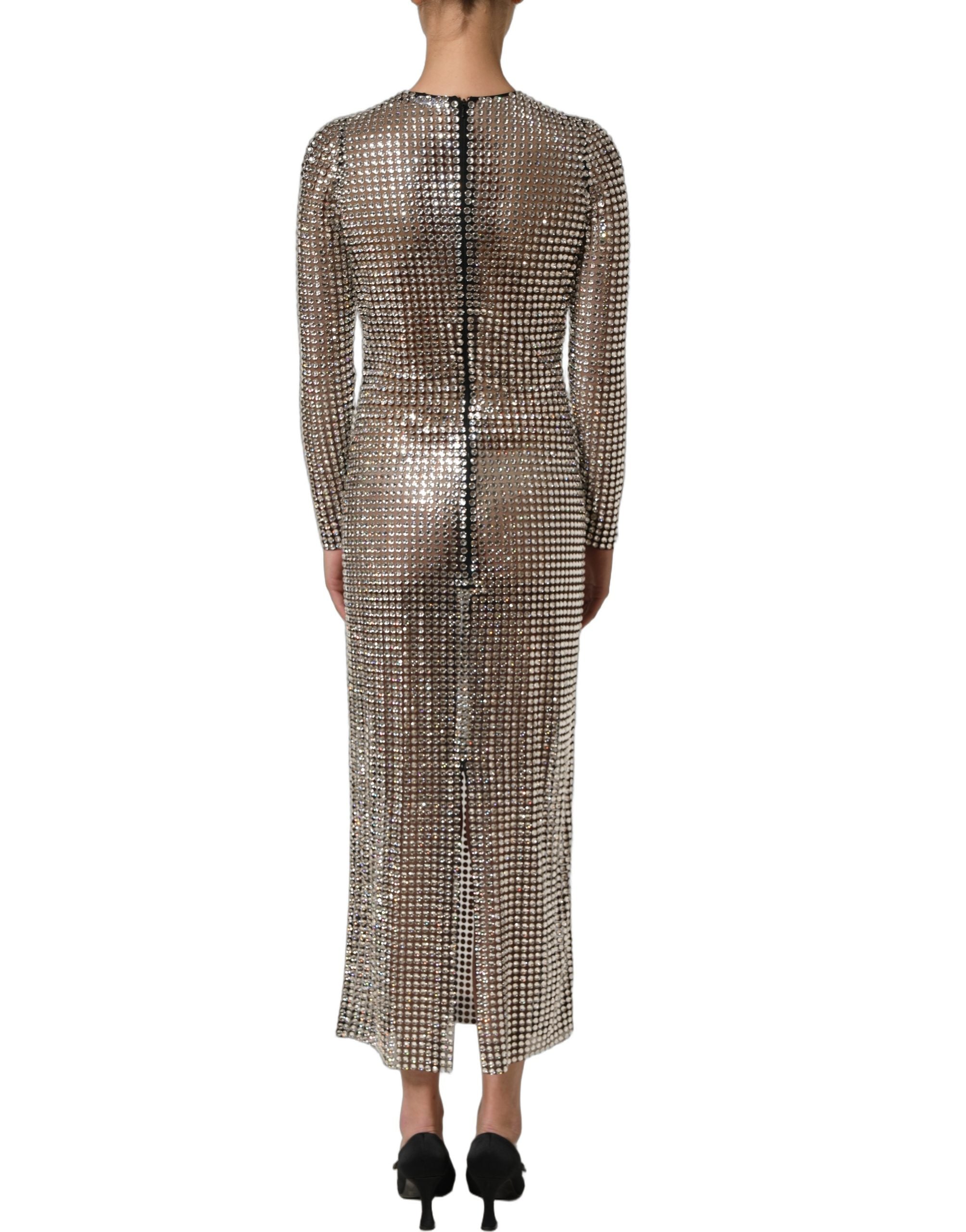 Dolce & Gabbana Beige Crystal Embellished Long Gown Dress