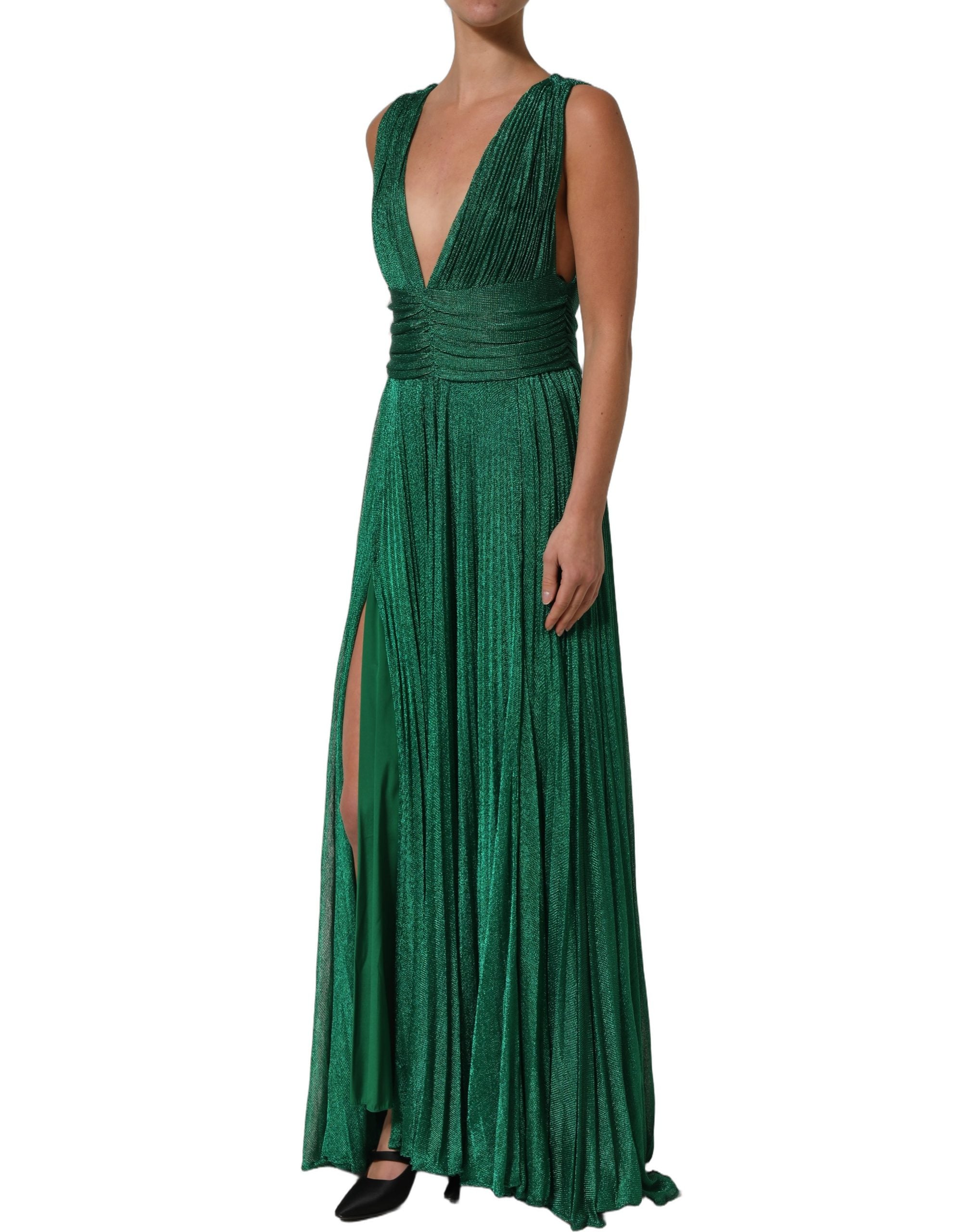 Dolce & Gabbana Emerald Green Plissé Evening Gown Dress
