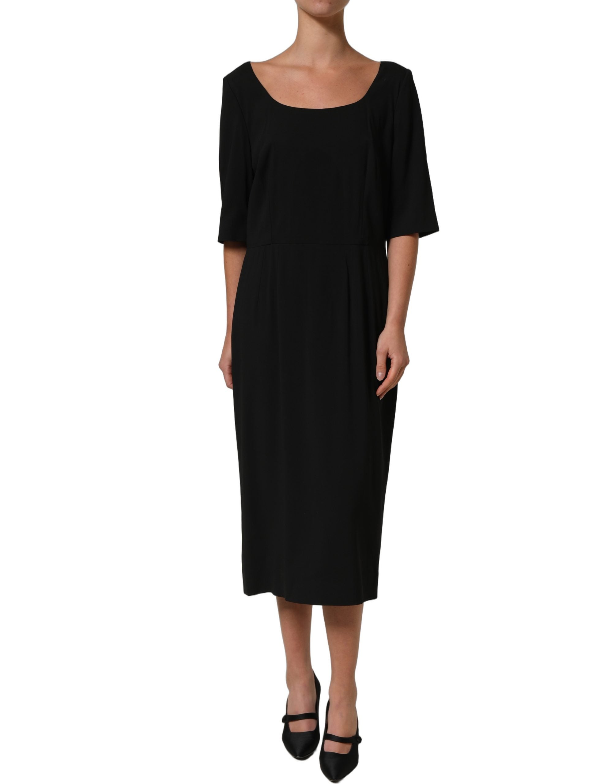 Dolce & Gabbana Black Viscose Cropped Sleeves Midi Dress