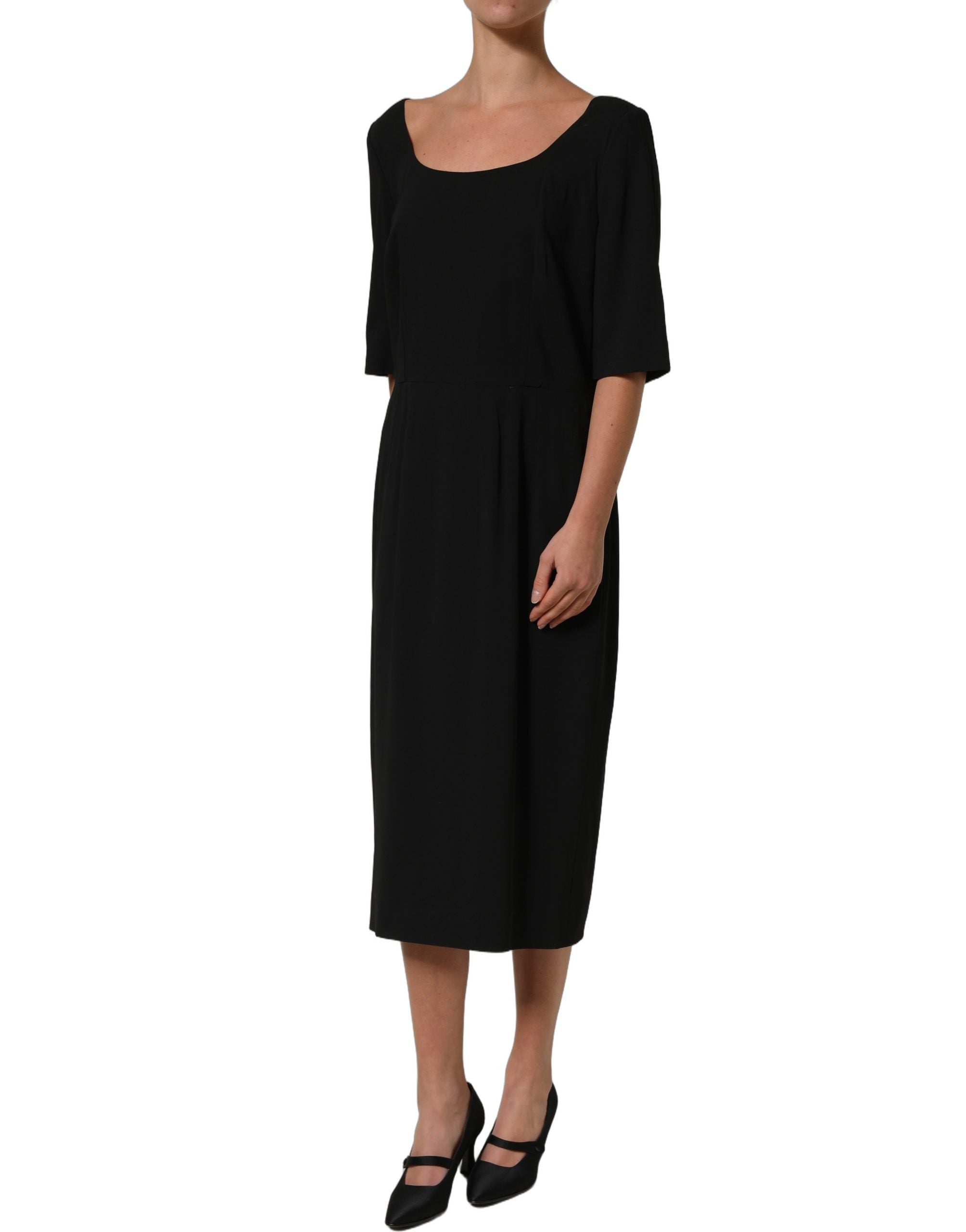 Dolce & Gabbana Black Viscose Cropped Sleeves Midi Dress