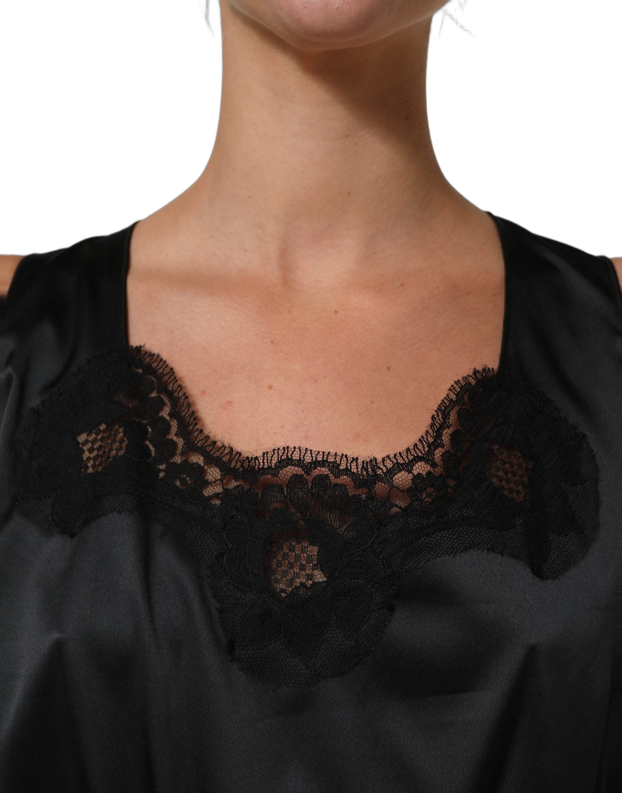 Dolce & Gabbana Black Polyester LaceTrim Sheath Midi Dress