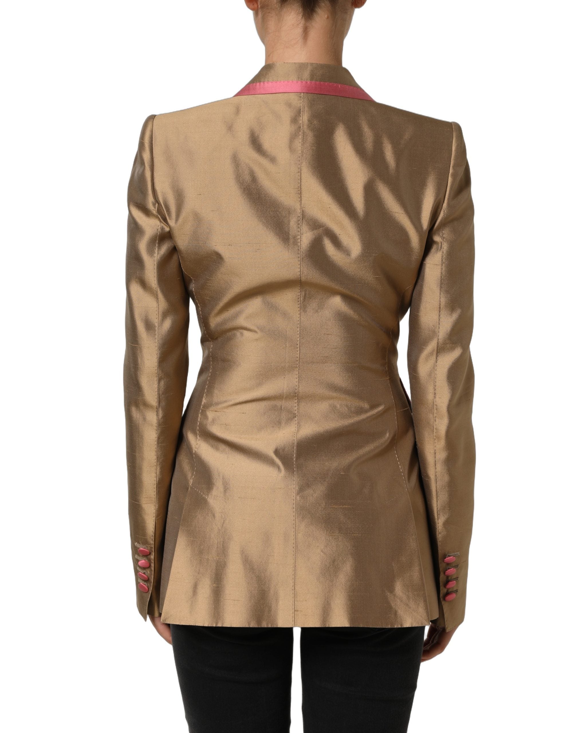 Dolce & Gabbana Gold Silk Double Breasted Coat Blazer Jacket