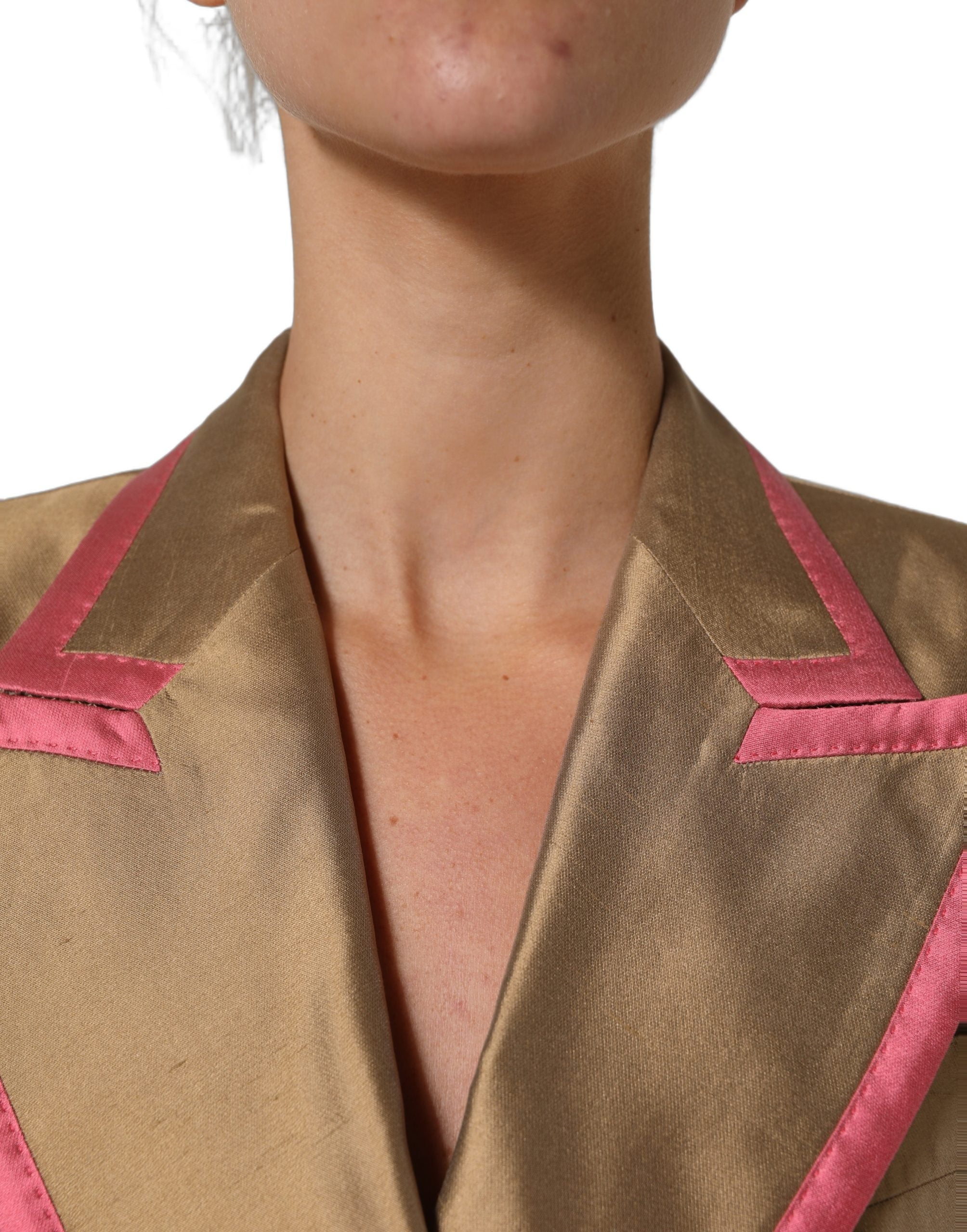 Dolce & Gabbana Gold Silk Double Breasted Coat Blazer Jacket