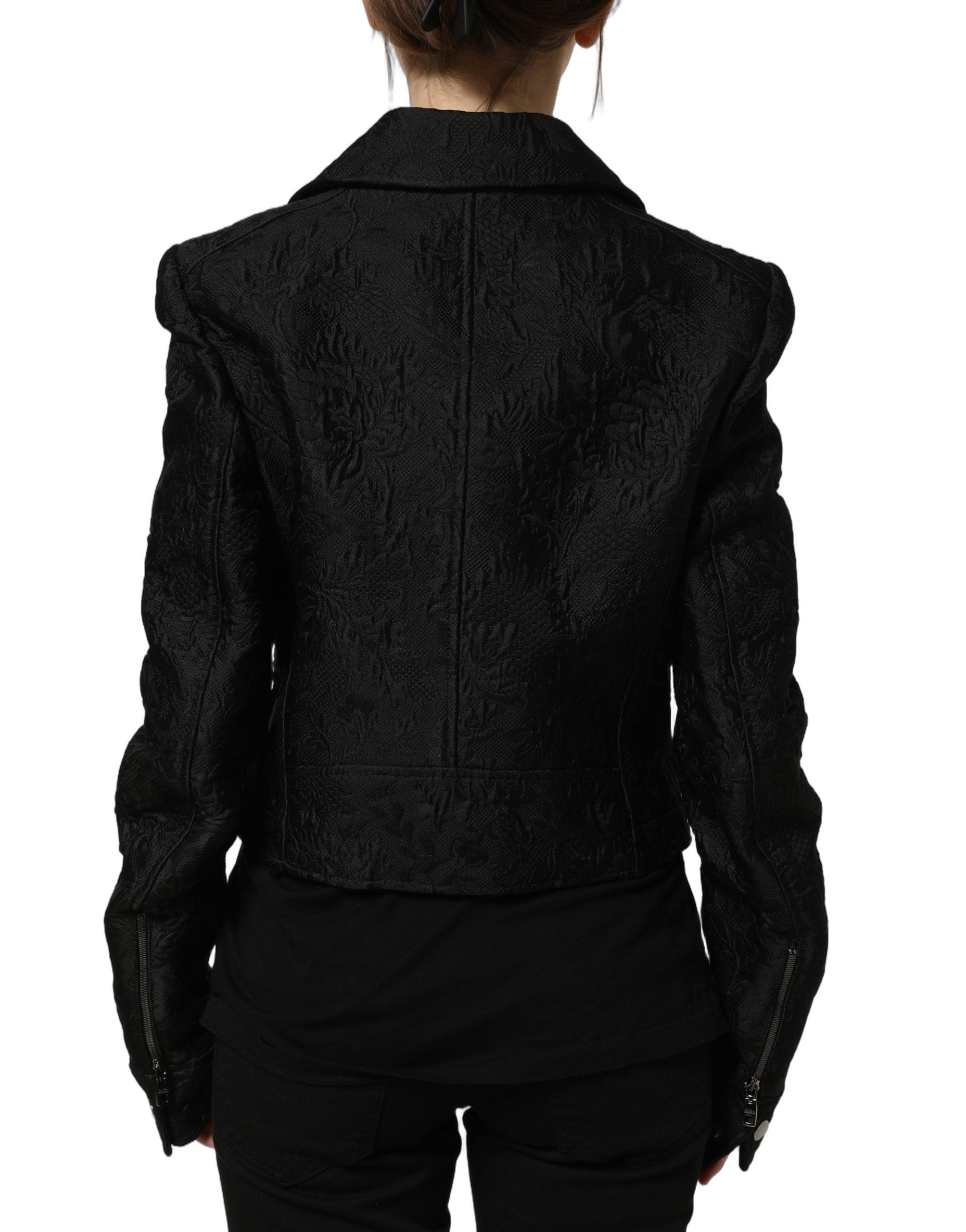 Dolce & Gabbana Black Floral Brocade Biker Blouson Jacket
