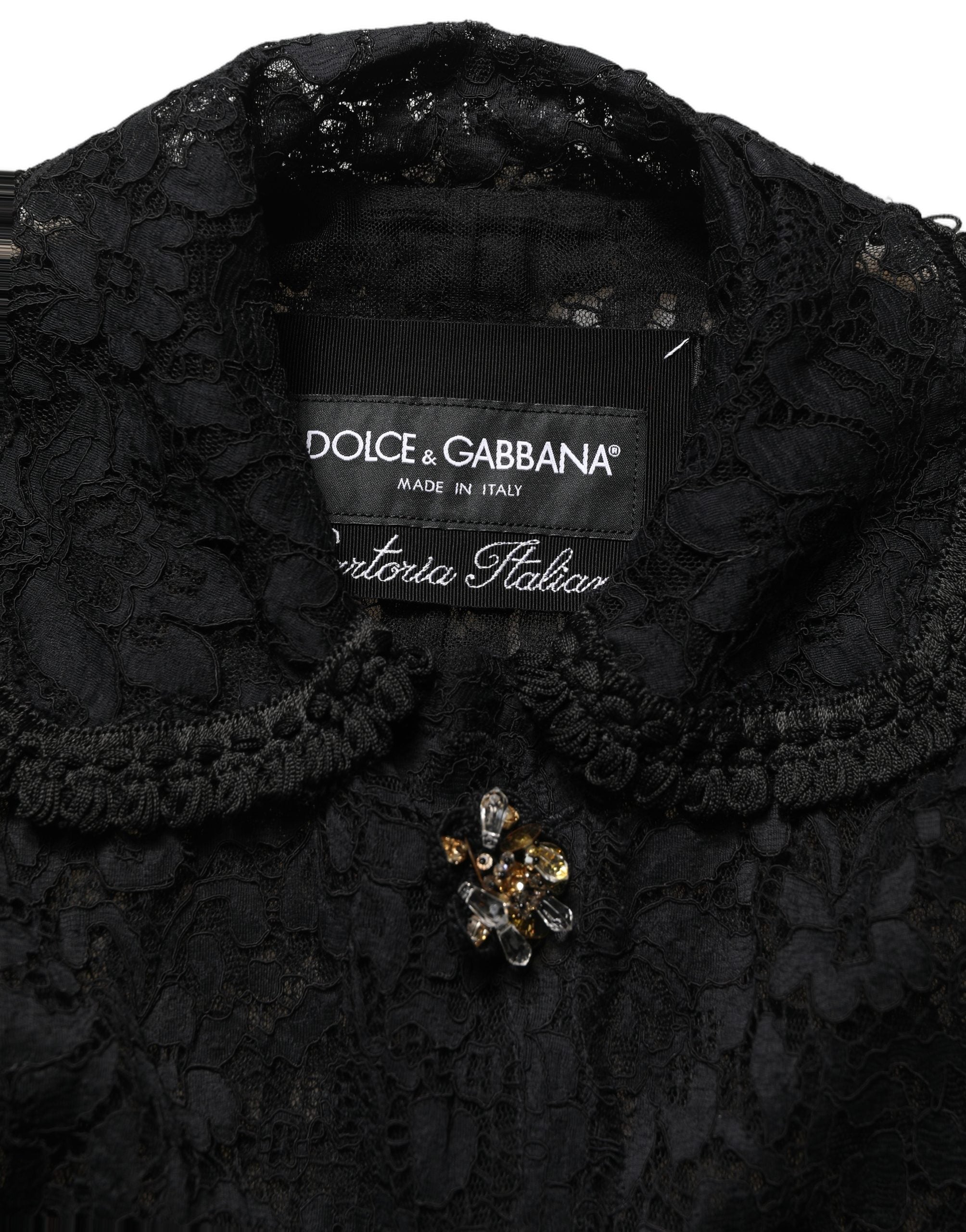 Dolce & Gabbana Black Embellished Guipure Lace Coat Jacket