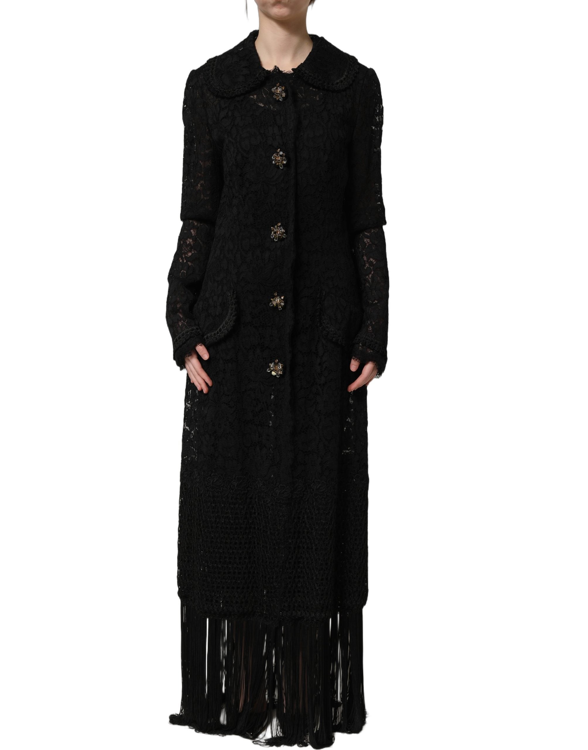 Dolce & Gabbana Black Embellished Guipure Lace Coat Jacket