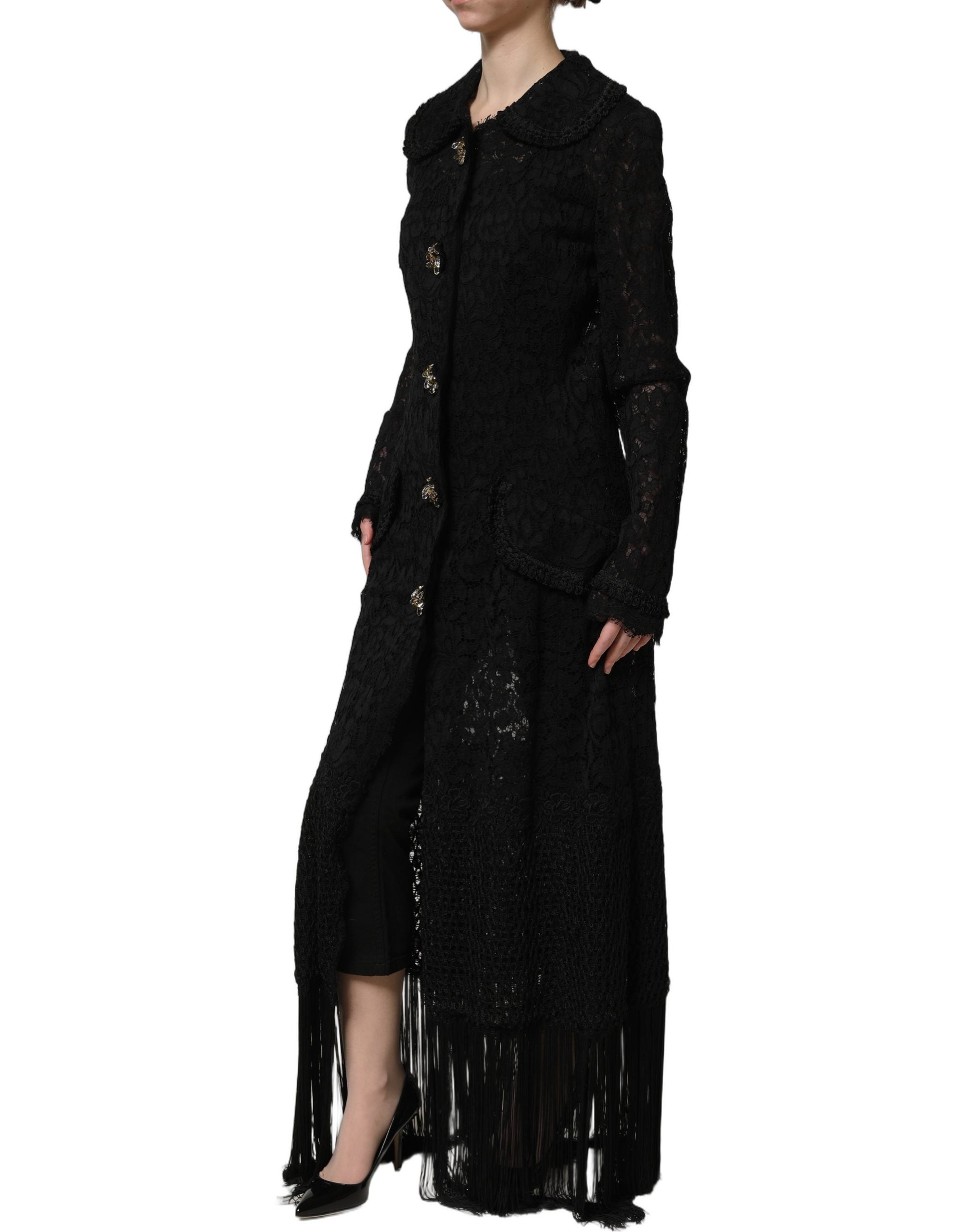Dolce & Gabbana Black Embellished Guipure Lace Coat Jacket