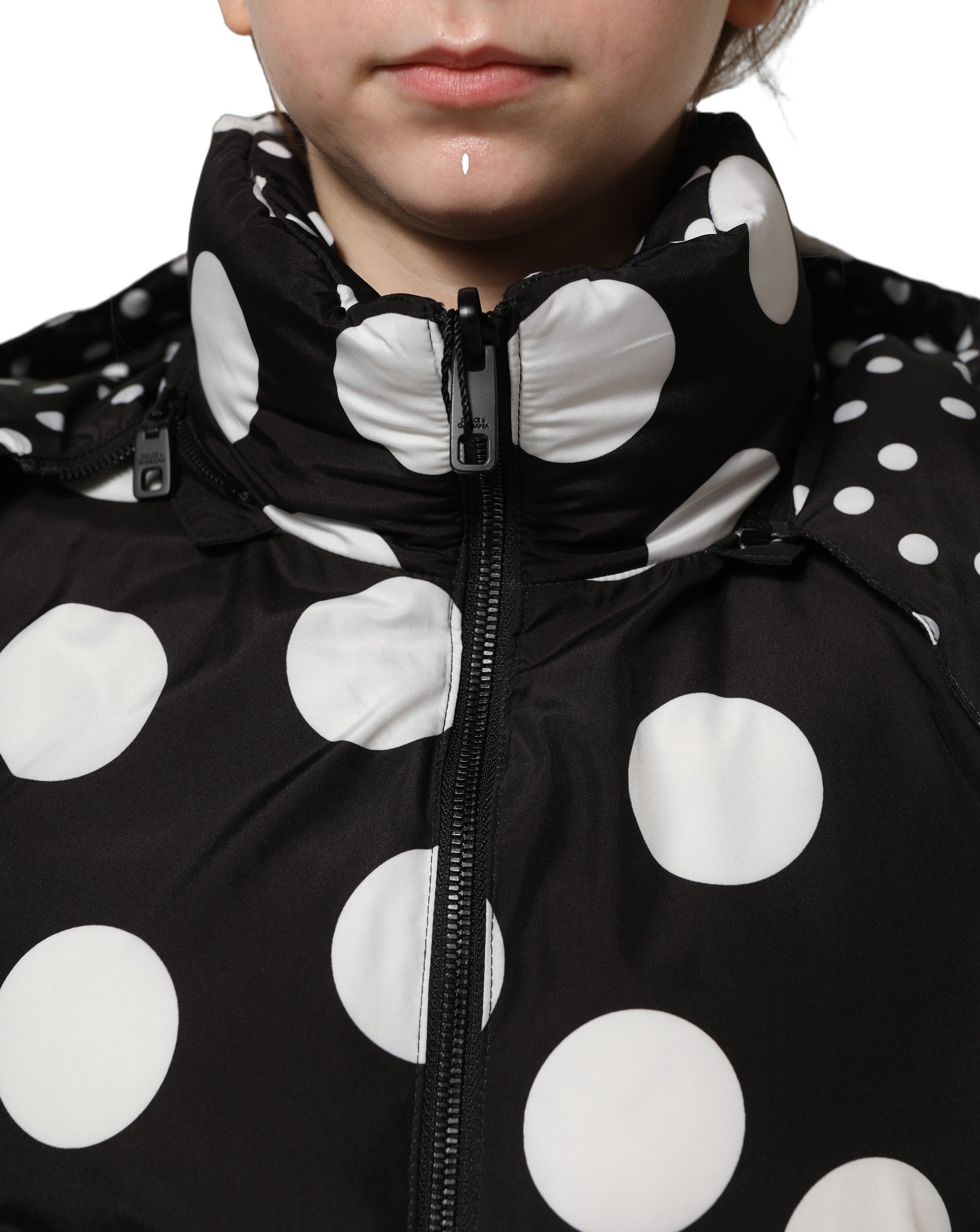 Dolce & Gabbana Black White Polka Dot Hooded Blouson Jacket