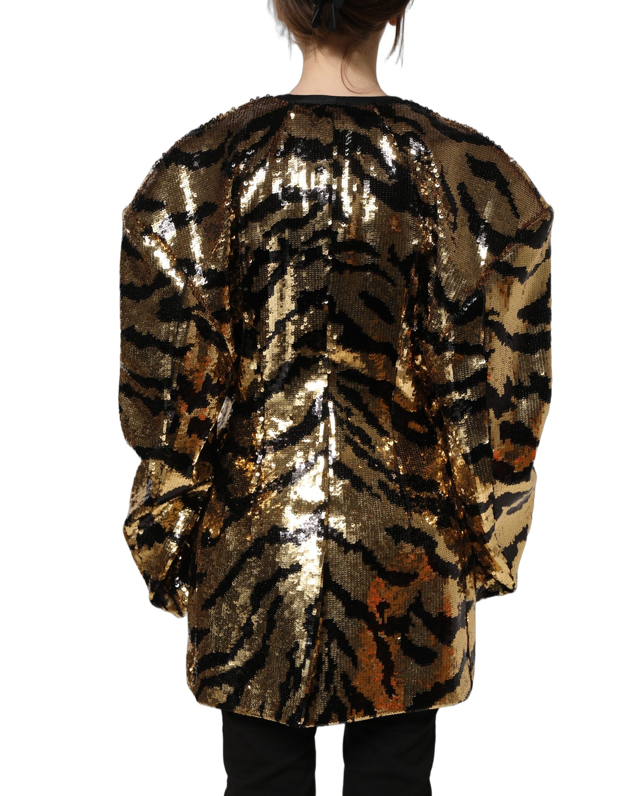 Dolce & Gabbana Black Gold Sequin Tiger Stripe Blazer Jacket