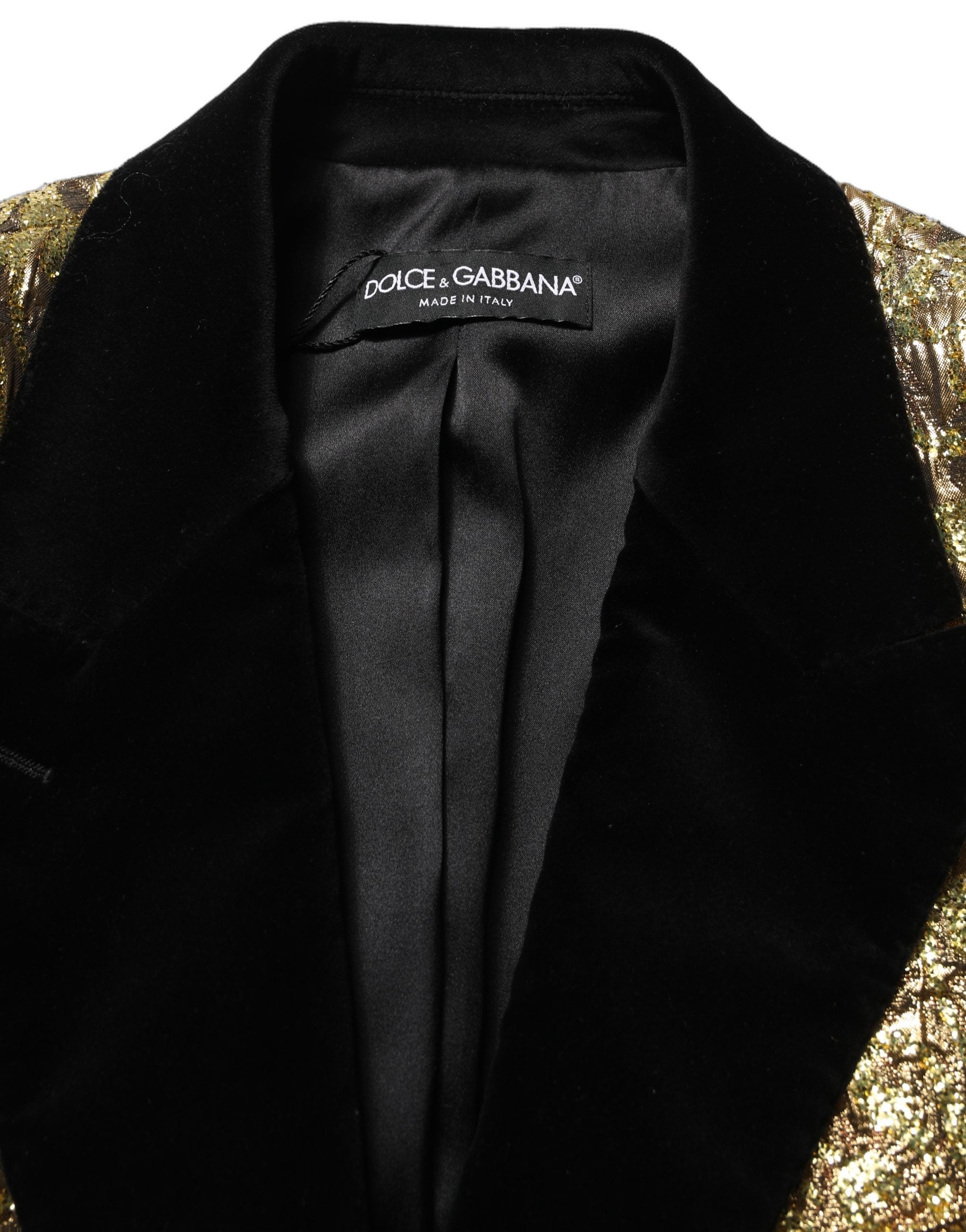 Dolce & Gabbana Gold Floral Jacquard Wool Trench Coat Jacket