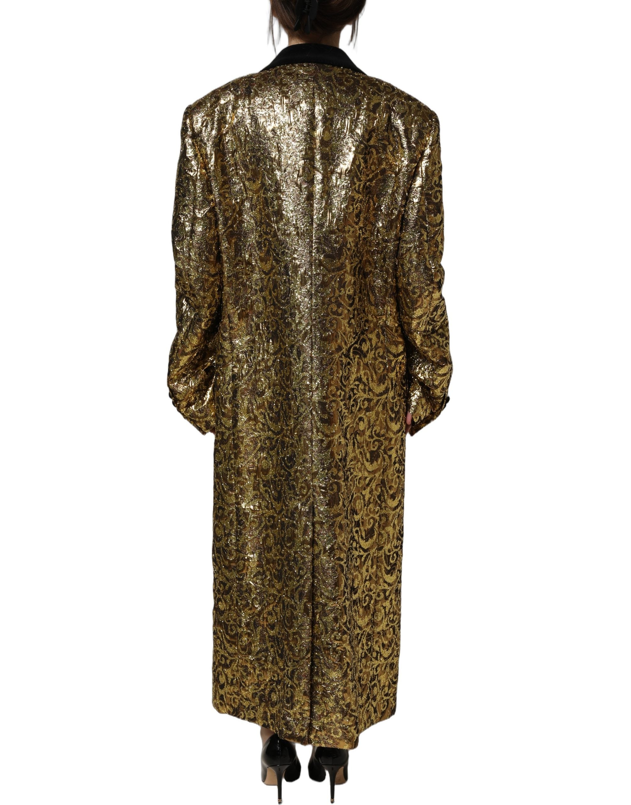 Dolce & Gabbana Gold Floral Jacquard Wool Trench Coat Jacket