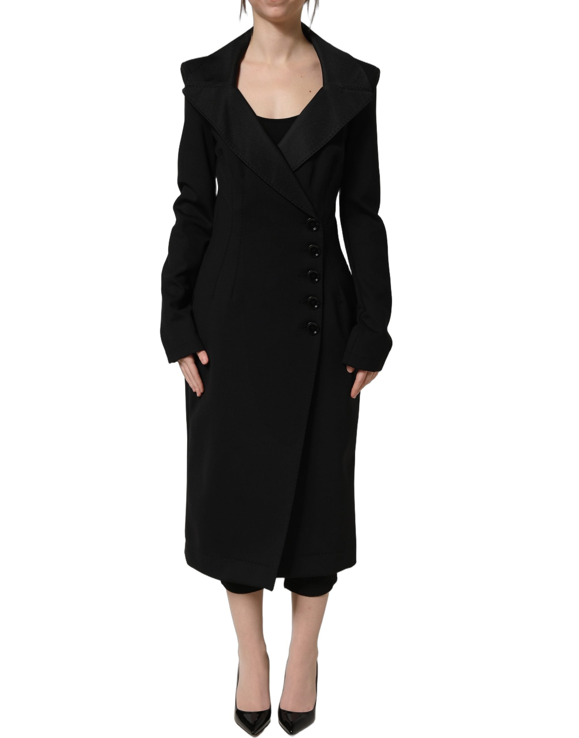 Dolce & Gabbana Black Nylon Double Breasted Coat Jacket