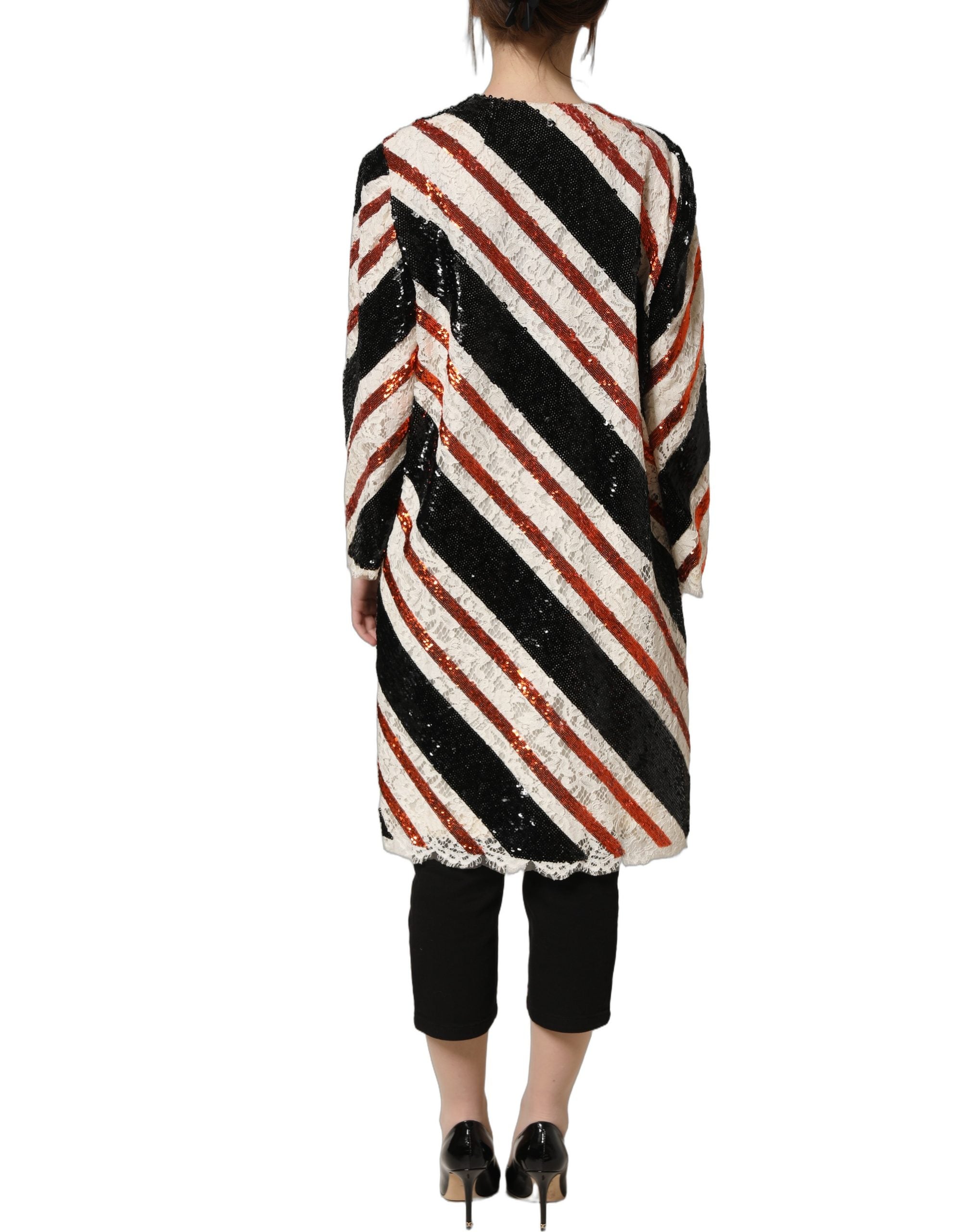 Dolce & Gabbana Multicolor Stripe Sequin Duster Coat Jacket