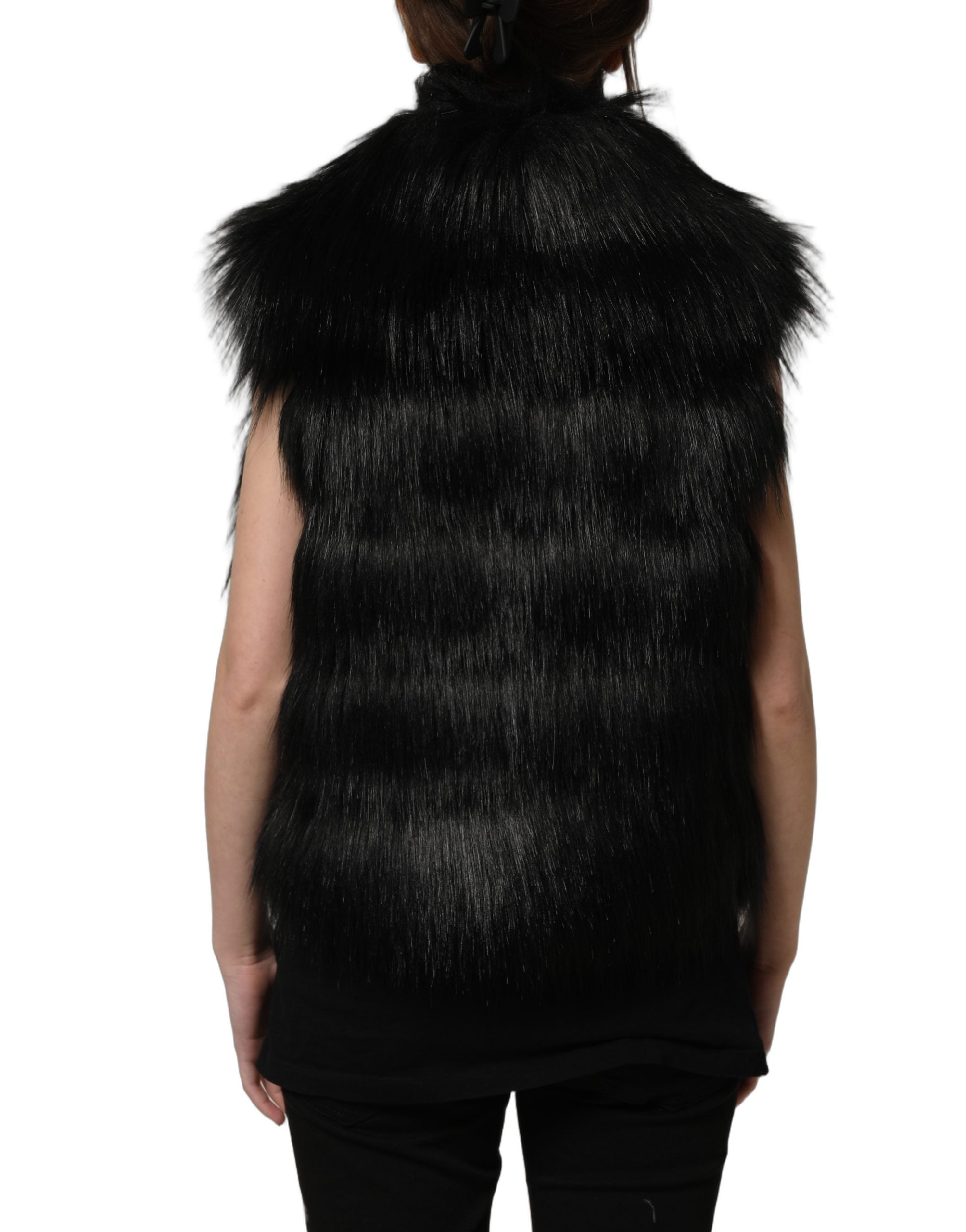 Dolce & Gabbana Black Acrylic Faux Fur Sleeveless Vest Jacket